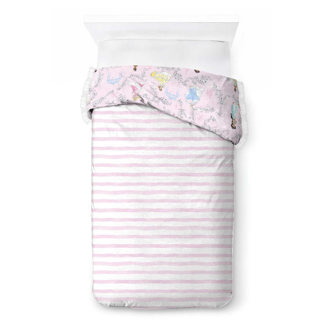 All-Season Princess Floral Gardens 2-Piece Twin/Full Reversible Comforter Set, Polyester Microfiber, Pink & White - Luxurious Quilted Duvet Cover Set Detail