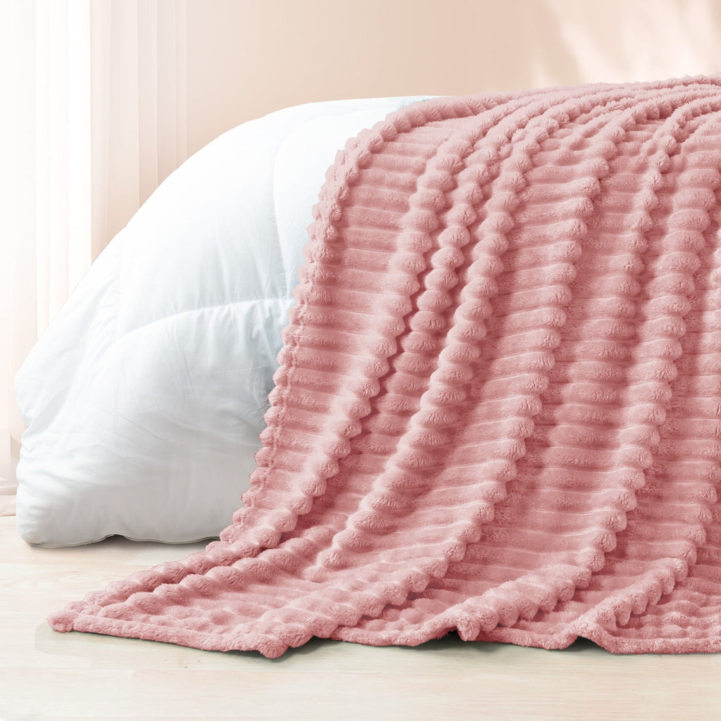 Decorative Knitted Fleece Throw Blanket for Couch, Super Soft 3D Striped Jacquard Blanket, Lightweight Fuzzy Cozy Blankets, Pink, 50"x60" - Cozy Fleece Throw Blanket for Couch & Bed Detail