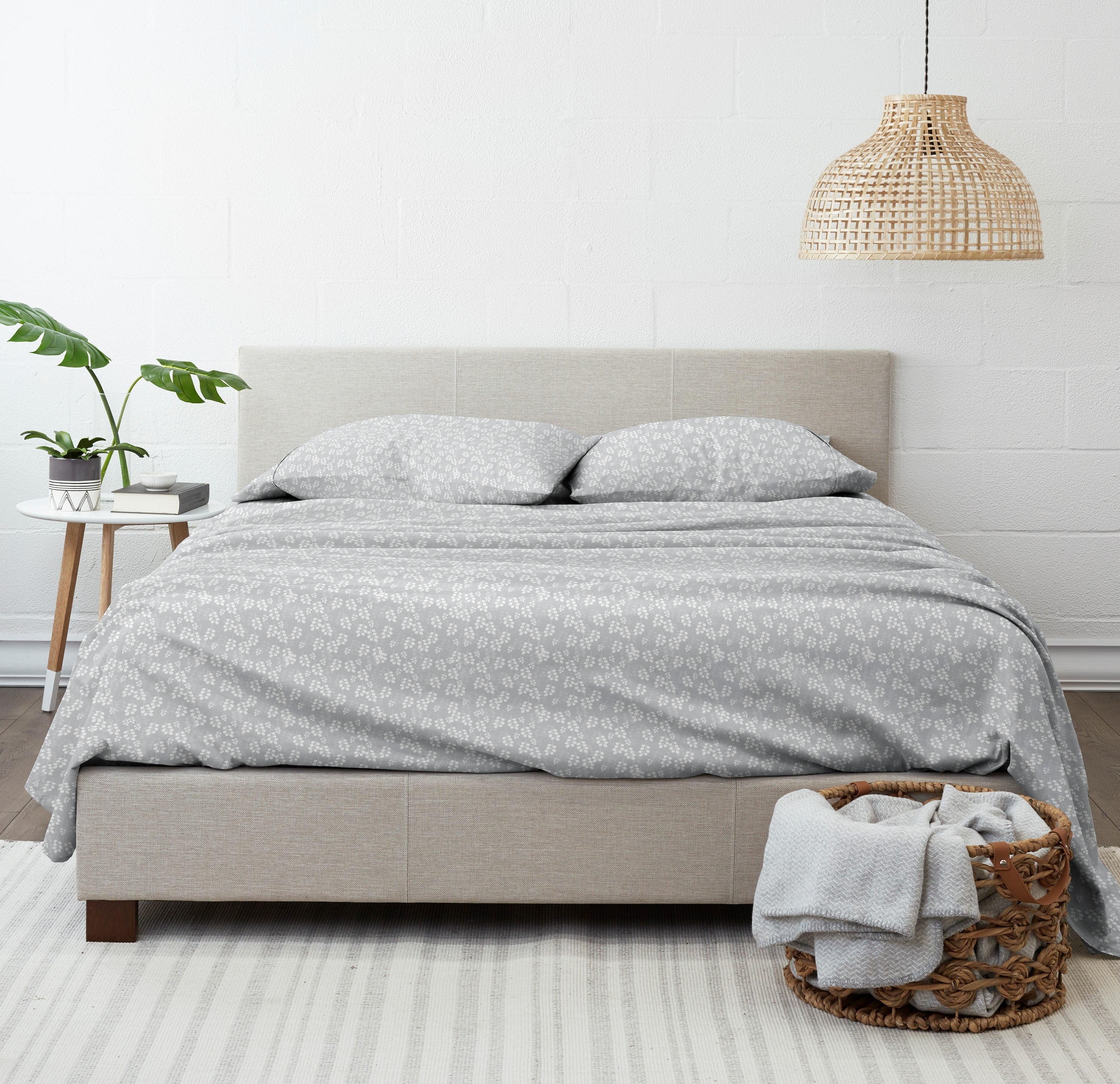Ultra-Soft 4 Piece Pattern Microfiber Bed Sheets Set, Gray Wheat, Full - Premium Ultra-Soft Pillowcase Pair for Sleeping Detail