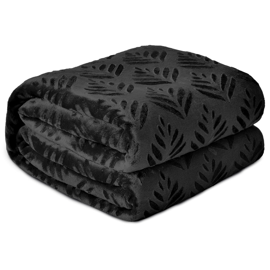 Decorative Knitted Fleece Throw Blanket for Couch, Leaves Pattern Super Soft and Cozy Blankets, Plush Fuzzy Lightweight, Black, 50"x60" - Cozy Fleece Throw Blanket for Couch & Bed Detail