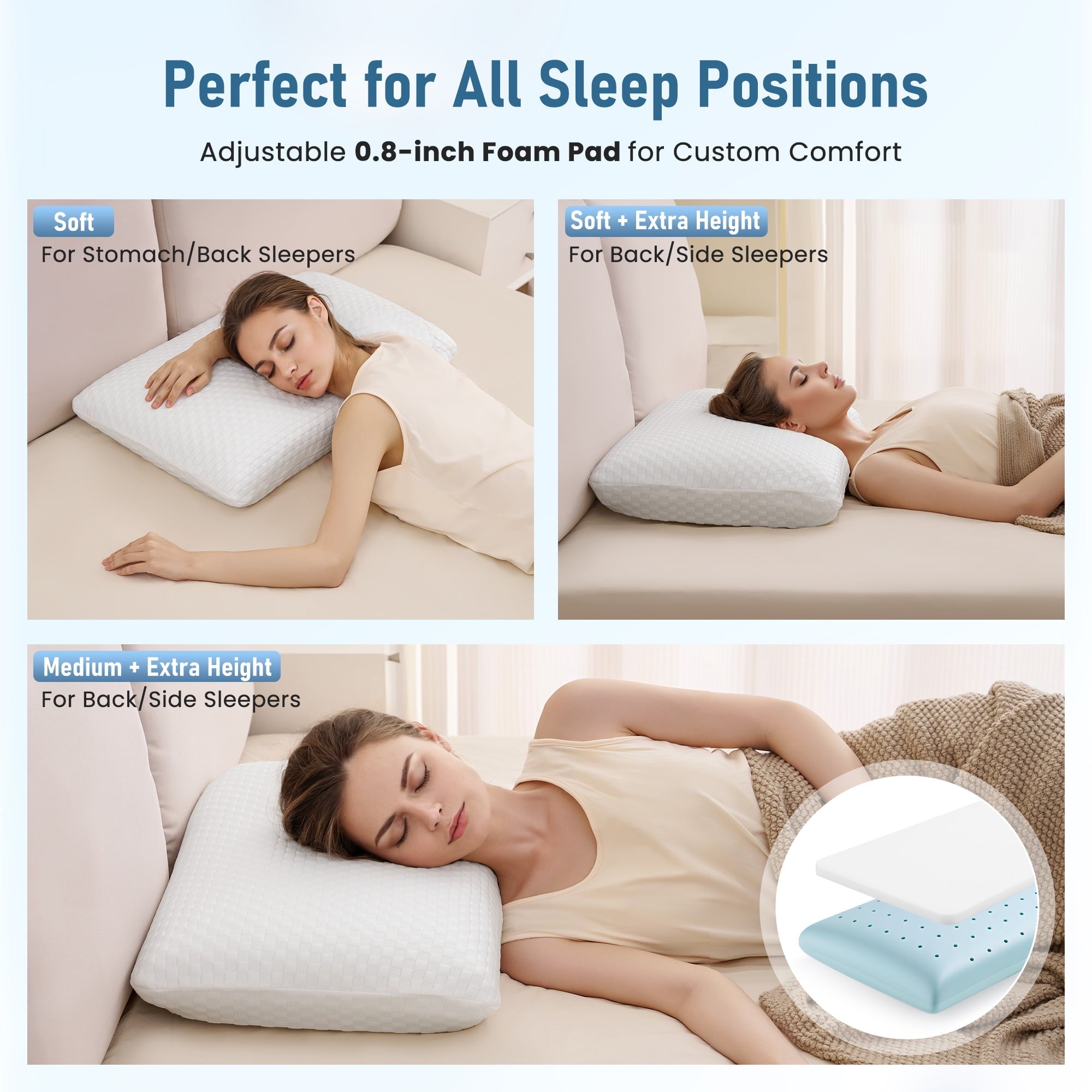 Hotel Collection Memory Foam Pillow for Bed, Cooling Pillow with Extra Height Pad, Supportive Bed Pillow for Side, Back & Hot Sleepers... - Decorative Throw Pillow Cushion for Sofa & Bed Detail