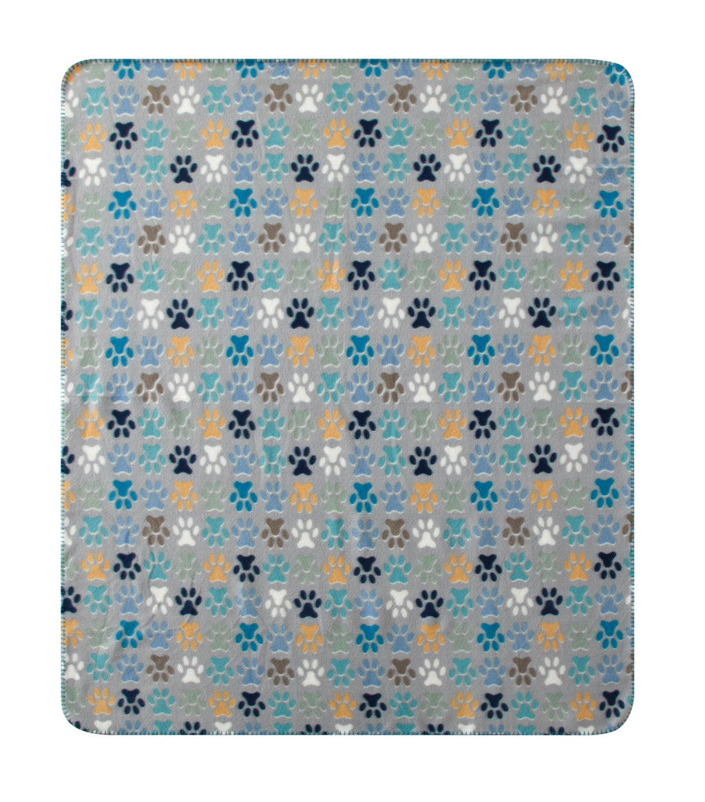 Decorative Knitted Cozy Fleece Throw Blanket, Gray Paw 50" x 60", All Ages - Super Soft Reversible Sherpa Flannel Blanket Detail