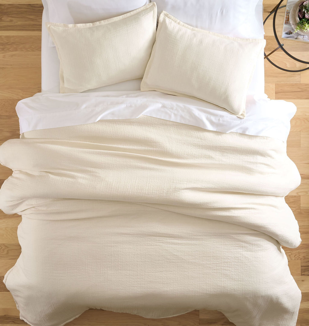 Heavyweight Warmth 3-Piece Cream Gauze Comforter Set, Adult Full/Queen - Cloud-Like Soft Lightweight Bed Comforter Detail