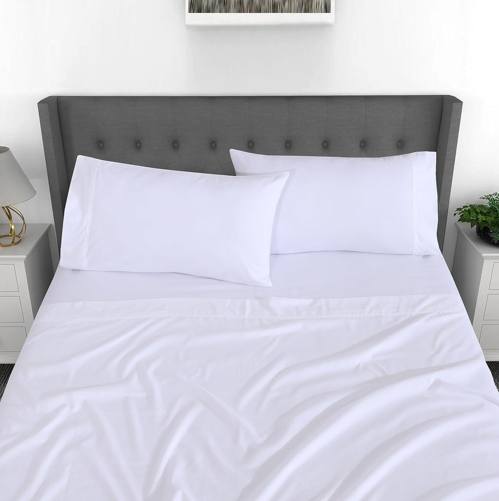Cooling Sateen Set - Luxurious Silky Soft Microfiber Bedding - Cozy & Comfy - 15 inch Deep Pocket (Fits up to 17") Hotel Bed - 4 Pcs... - Breathable Egyptian Cotton Flat & Fitted Sheets Detail