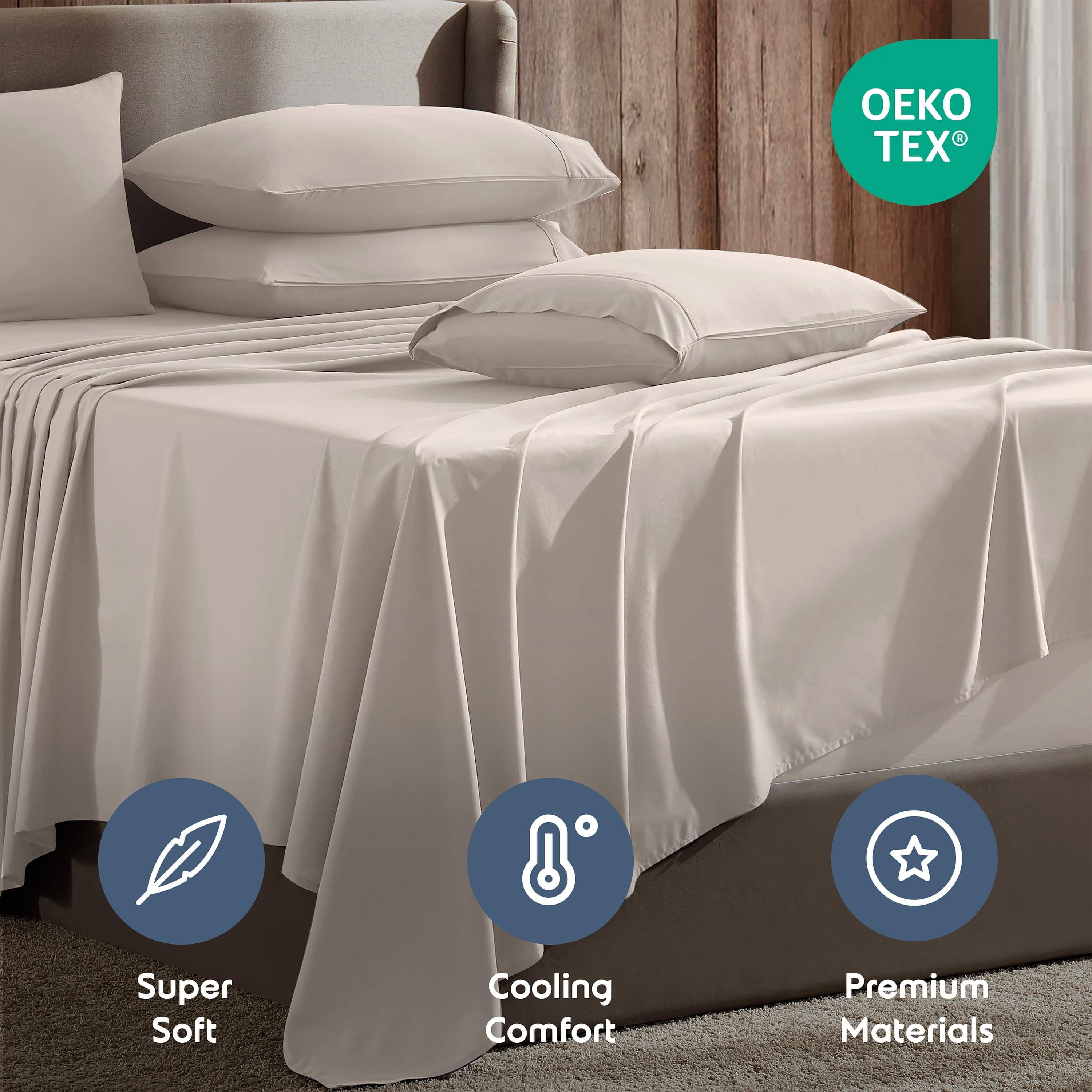 Breathable Luxury Extra Deep Pocket Queen Sheets set, Fits 18"-24" Mattress, 6 Piece Soft Microfiber Bed Sheet Sets, Linen - Luxury Bed Sheet Set with Deep Pockets Detail