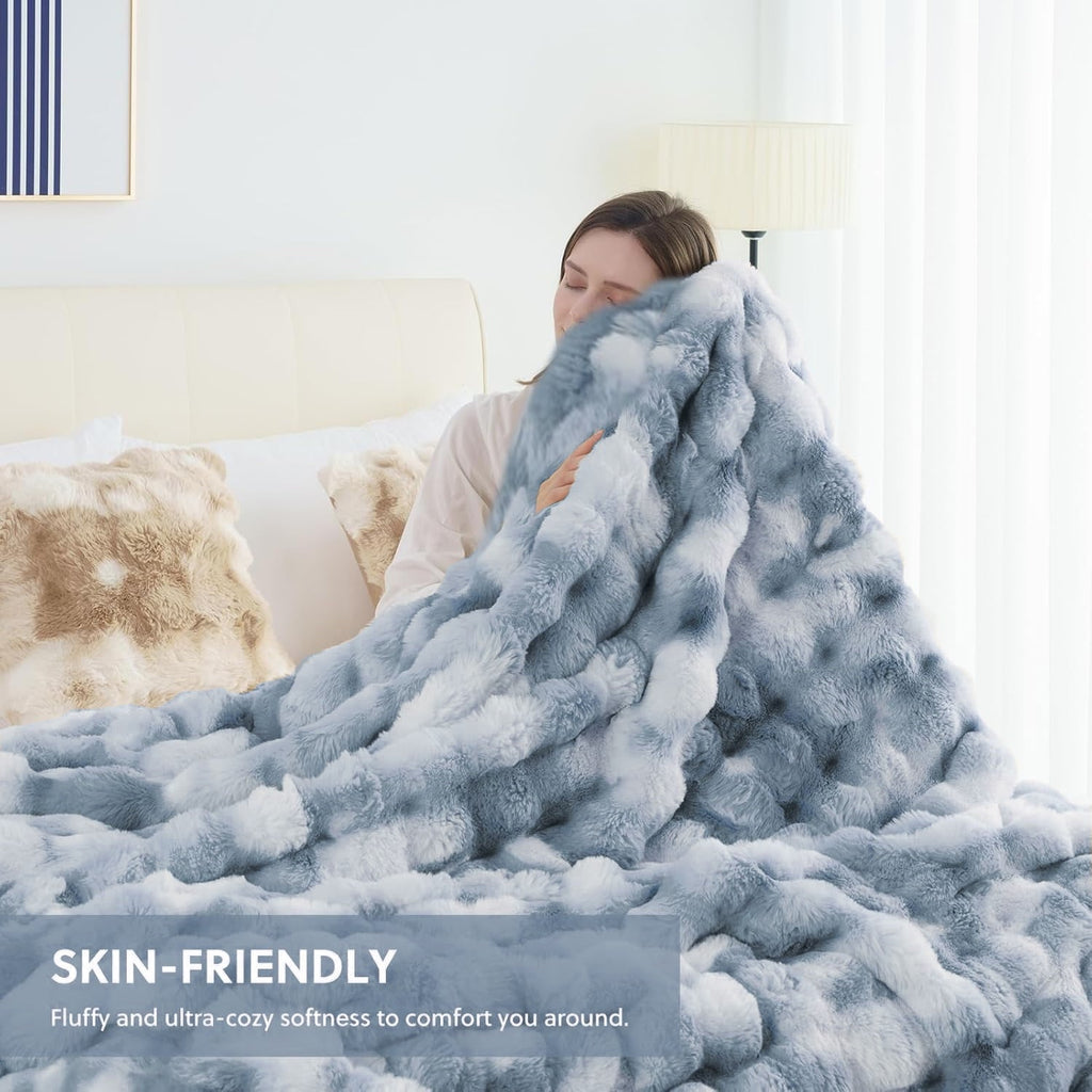 Cozy Fleece Faux Fur Blanket Fluffy Luxury Throw Blanket Plush Fuzzy Blanket for Couch Bed 50×60 Inches Tie-dyed Blue - Cozy Fleece Throw Blanket for Couch & Bed Detail