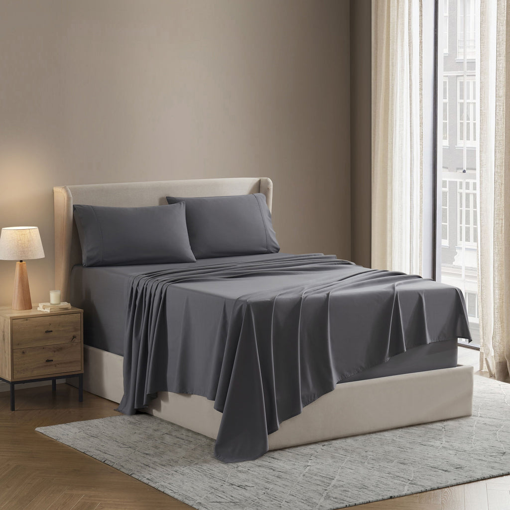 Premium Egyptian Cotton Sheet Sets, Deep Pocket 4 Piece, Luxury Soft Microfiber Bed Sheet Sets, GRAY - Luxury Bed Sheet Set with Deep Pockets Detail