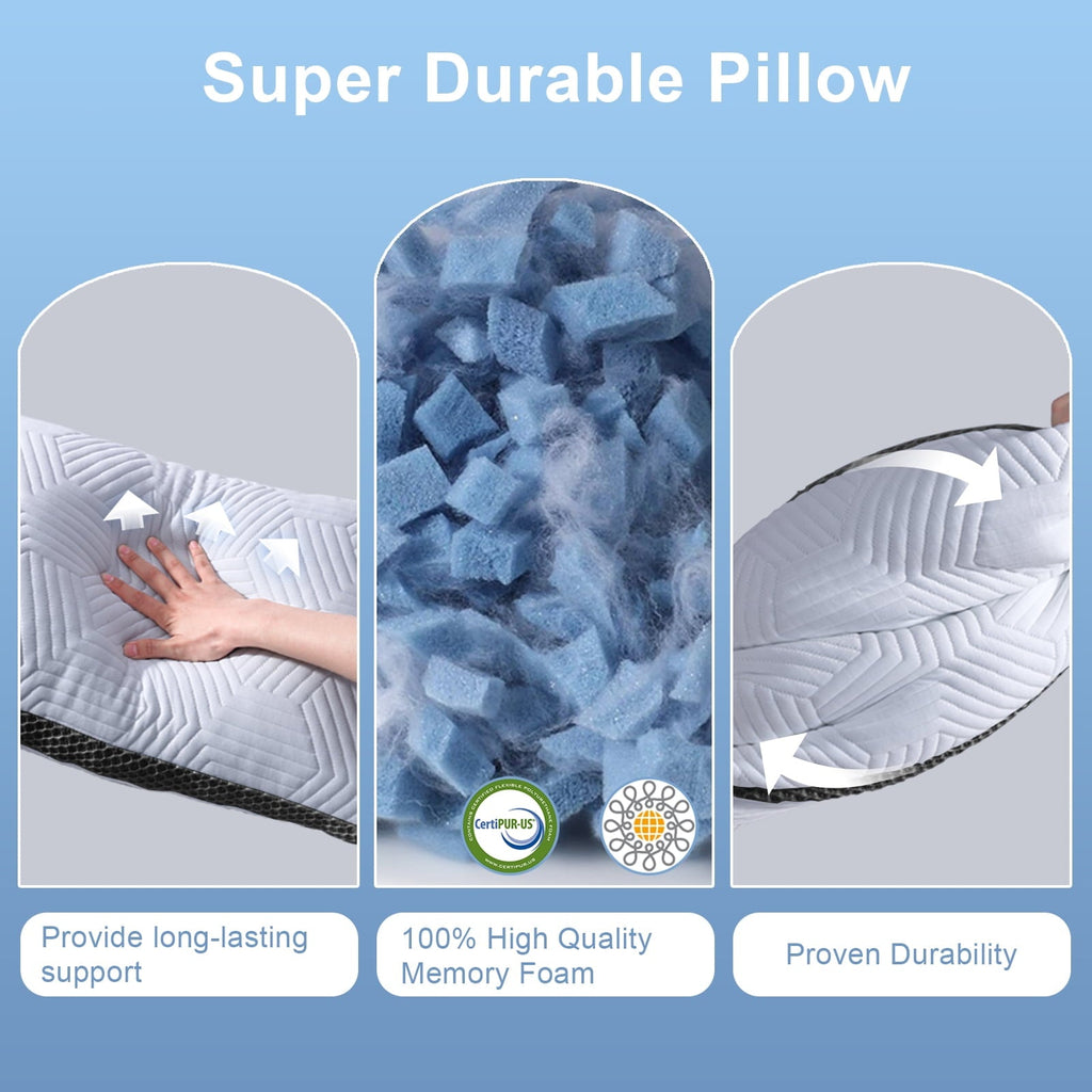 Fluffy Shredded Soft Bed Pillow, Shredded Memory Foam Pillow, Comfortable Sleeping Pillow, Standard Size, Affordable Everyday Use - Orthopedic Shredded Foam Bed Pillow Set Detail