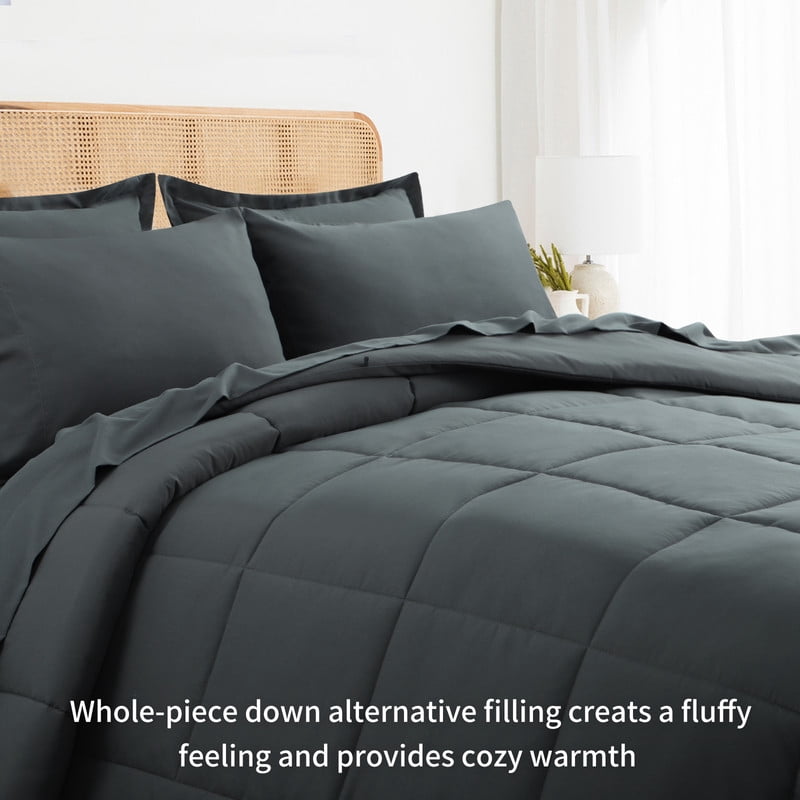 All-Season 7 Pieces Comforter Set with Sheets - Bed in a Bag with Comforter and All Season Sheets, Pillowcases,Dark Gray,Queen - Cloud-Like Soft Lightweight Bed Comforter Detail