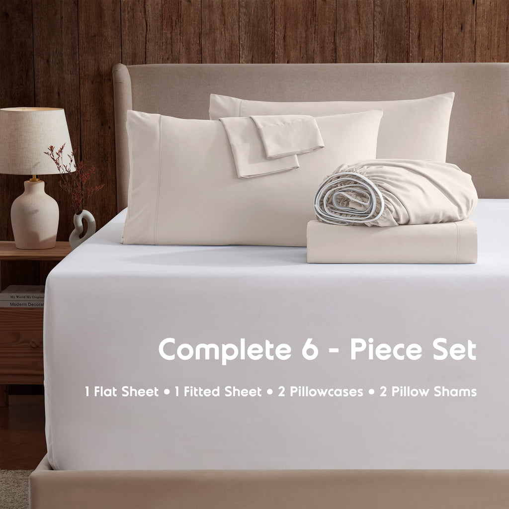 Breathable Luxury Extra Deep Pocket Queen Sheets set, Fits 18"-24" Mattress, 6 Piece Soft Microfiber Bed Sheet Sets, Linen - Luxury Bed Sheet Set with Deep Pockets Detail