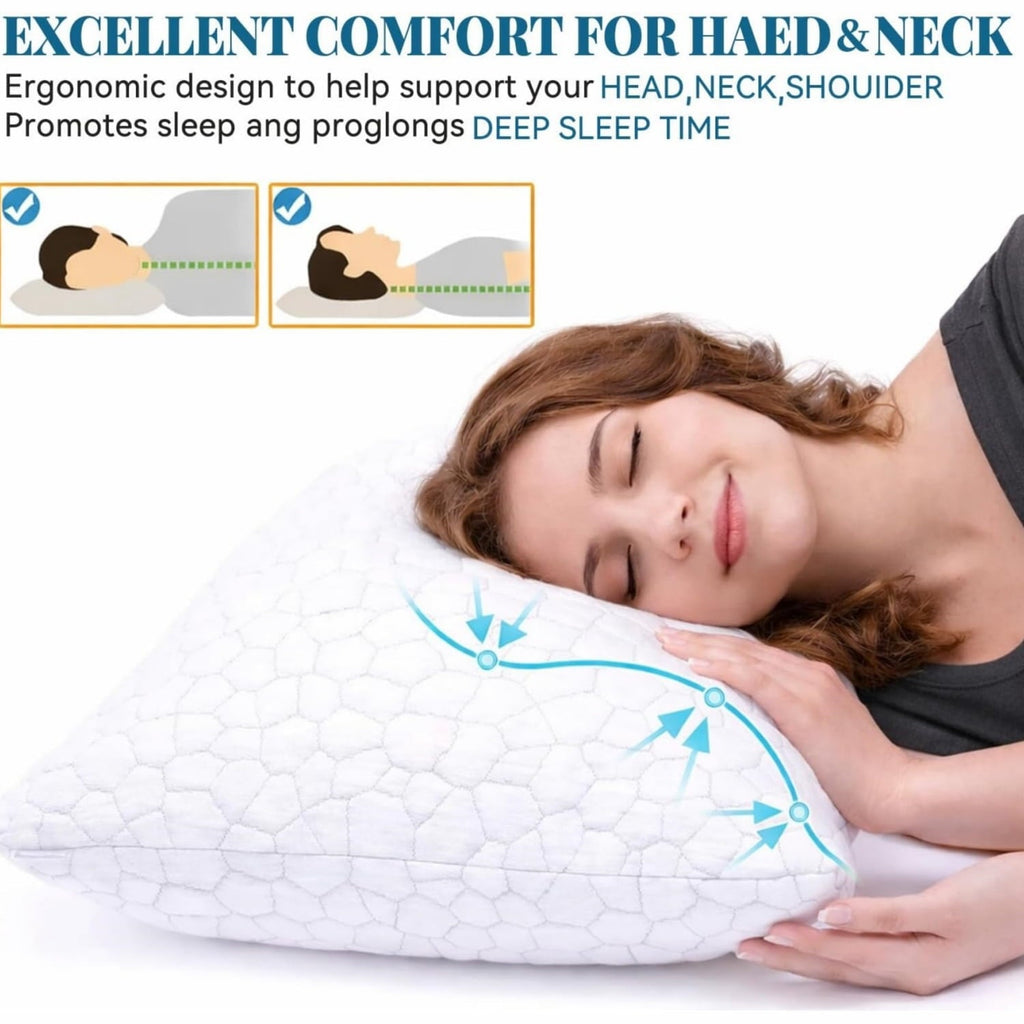 Orthopedic Support Shredded Memory Foam Pillows for Sleeping, Bed Pillows Queen Size Set of 2 Pack Adjustable for Side and Back Sleeper ... - Decorative Throw Pillow Cushion for Sofa & Bed Detail