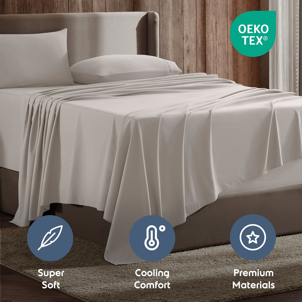 Breathable Luxury Extra Deep Pocket Full Sheets Set, 4 Piece, Fits 18"-24" Mattress, Breathable & Extra Soft Bed Sheets, Linen - Luxury Bed Sheet Set with Deep Pockets Detail