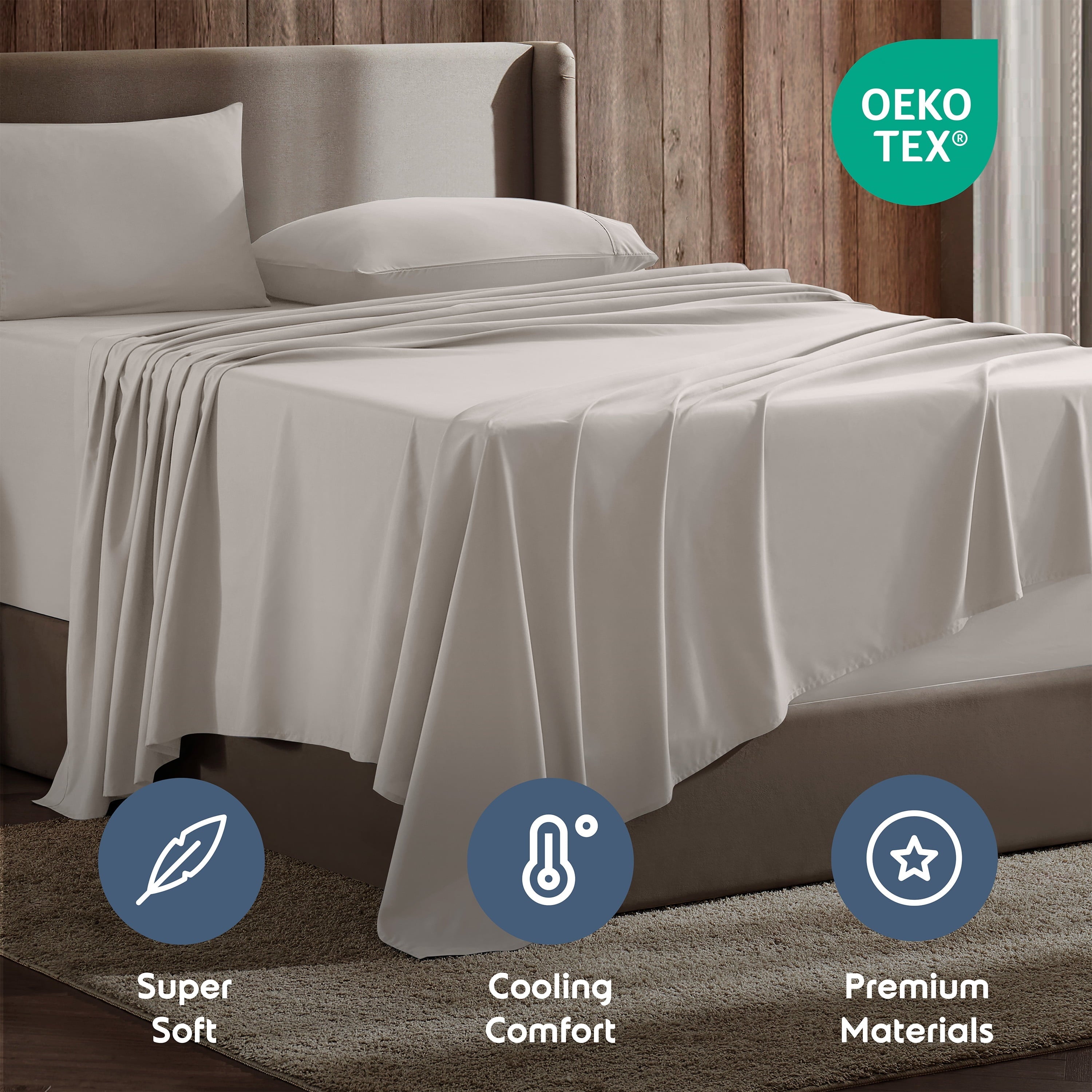 Breathable Luxury Extra Deep Pocket Full Sheets Set, 4 Piece, Fits 18"-24" Mattress, Breathable & Extra Soft Bed Sheets, Linen - Luxury Bed Sheet Set with Deep Pockets Detail