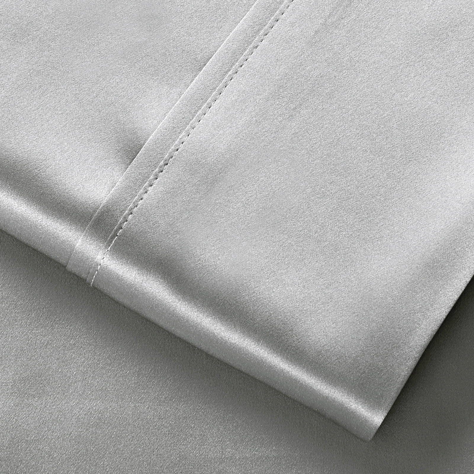 Wrinkle-Resistant Luxury Satin Sheets Set Full Size Light Gray, 4-Piece Bedding Sets with Deep Pockets - Soft and Smooth Satin Bed Shee... - Luxury Bed Sheet Set with Deep Pockets Detail