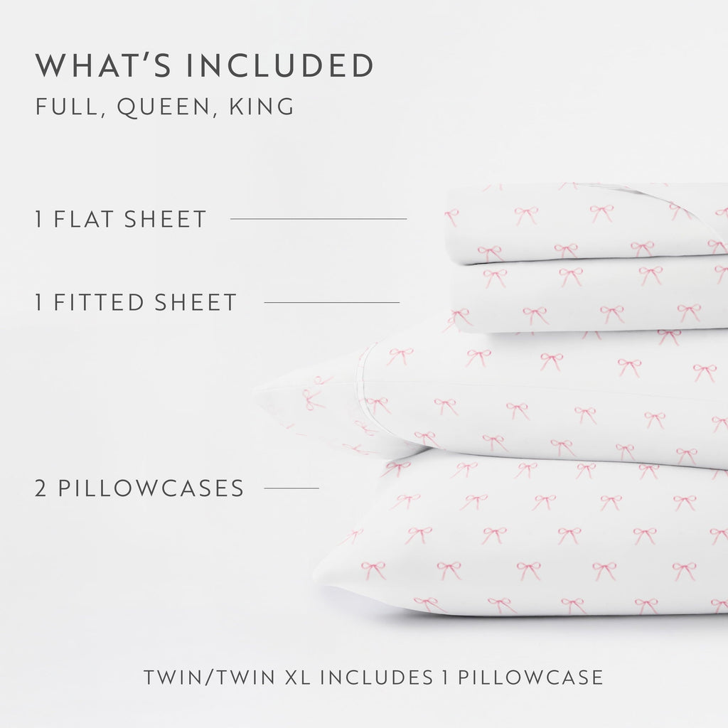 Premium Egyptian Cotton 3 Piece Ditsy Pattern Microfiber Bed Sheets, Pink Bows, Twin-XL - Breathable Egyptian Cotton Flat & Fitted Sheets Detail
