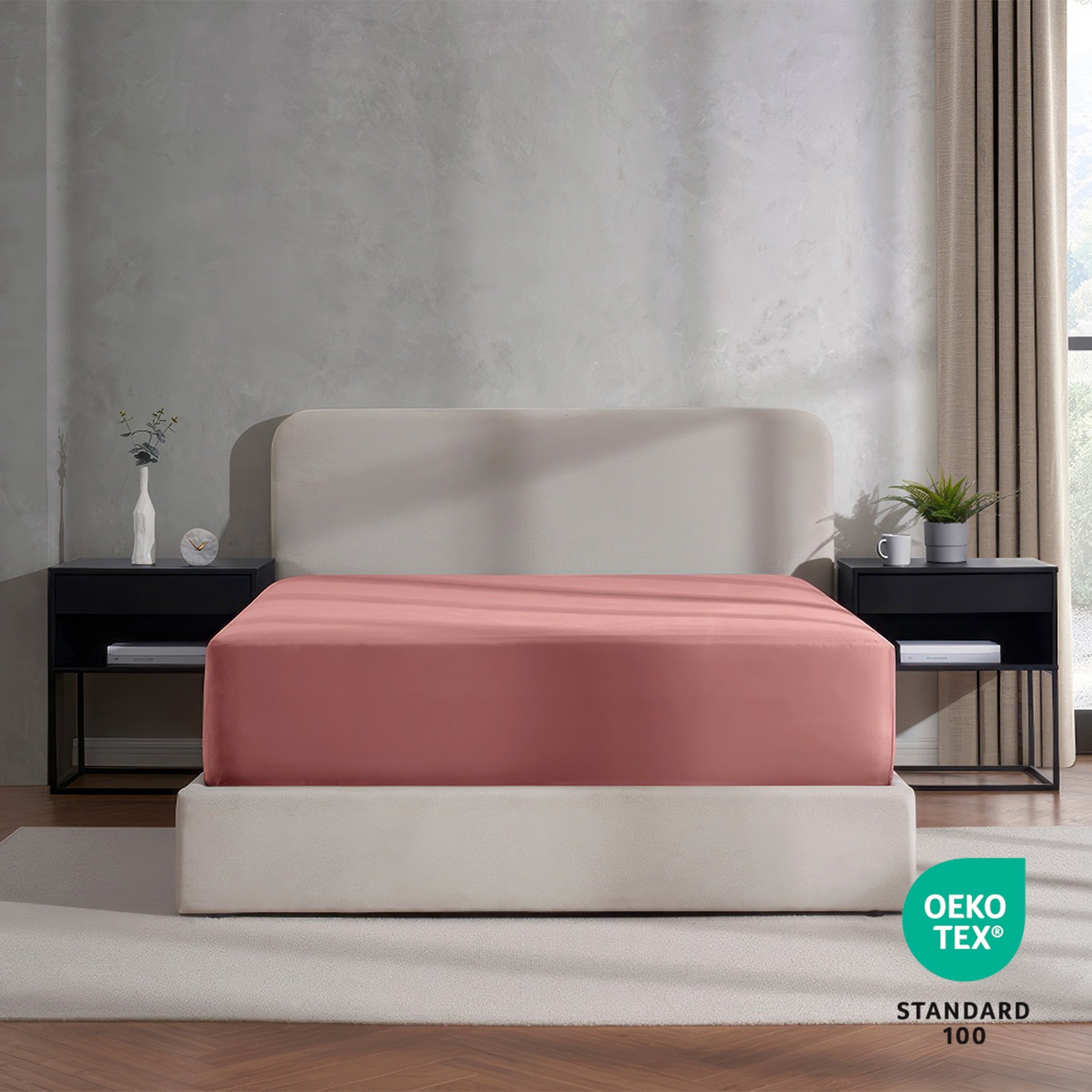 Cooling Sateen Extra Deep Pocket Twin XL Fitted Sheet Only, Fits 18" to 24" Mattress, Soft Microfiber Fitted Bed Sheet, Pink Clay - Luxury Bed Sheet Set with Deep Pockets Detail