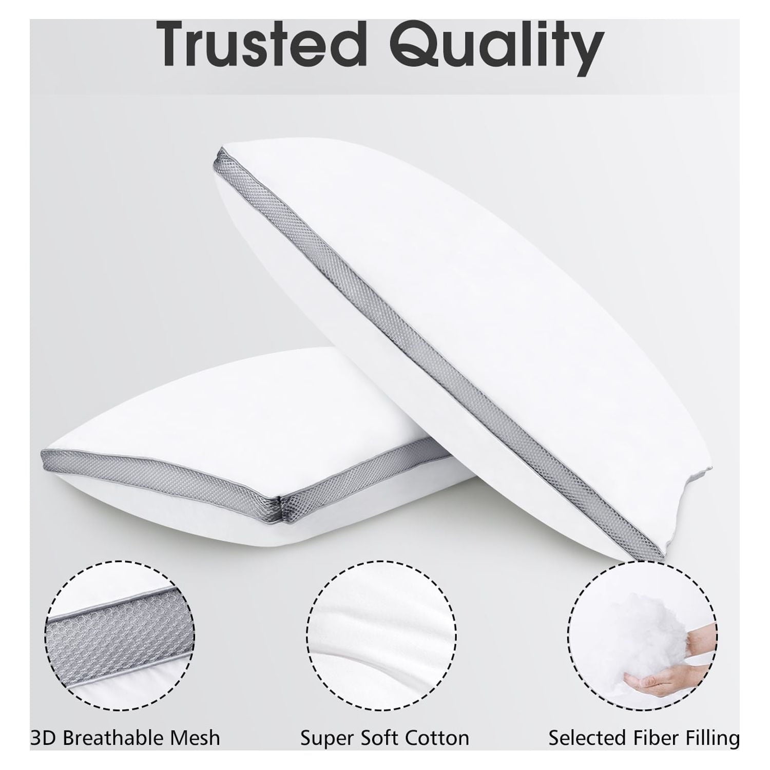 Decorative Plump Down Alternative Bed Pillow with Cotton Cover and Gusset, 2 Pack, Queen, 20"x26" - Orthopedic Shredded Foam Bed Pillow Set Detail