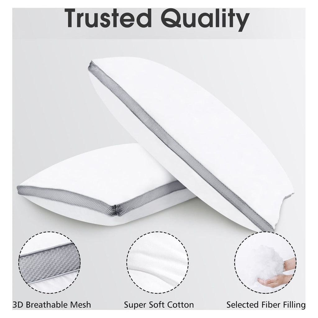 Ergonomic Memory Foam 2 Pack Cotton Down Alternative Pillows,Queen Size Bed Pillows Gusseted Hypoallergenic - Orthopedic Shredded Foam Bed Pillow Set Detail