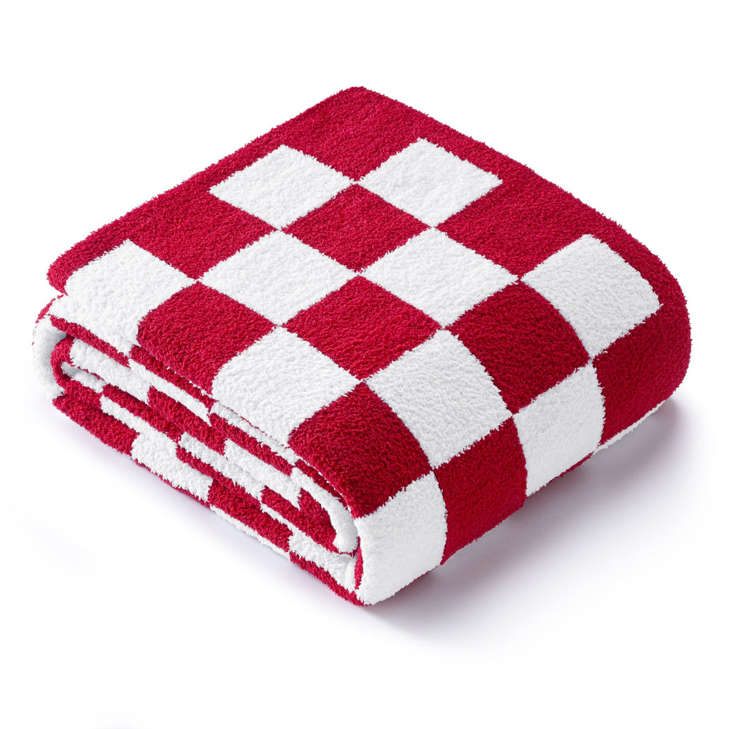 Lightweight Warm Checkered Knit Throw Blanket, Ultra Soft Cozy Fluffy Checkerboard Blankets, Lightweight Fuzzy Plush Throw for Couch a... - Super Soft Reversible Sherpa Flannel Blanket Detail