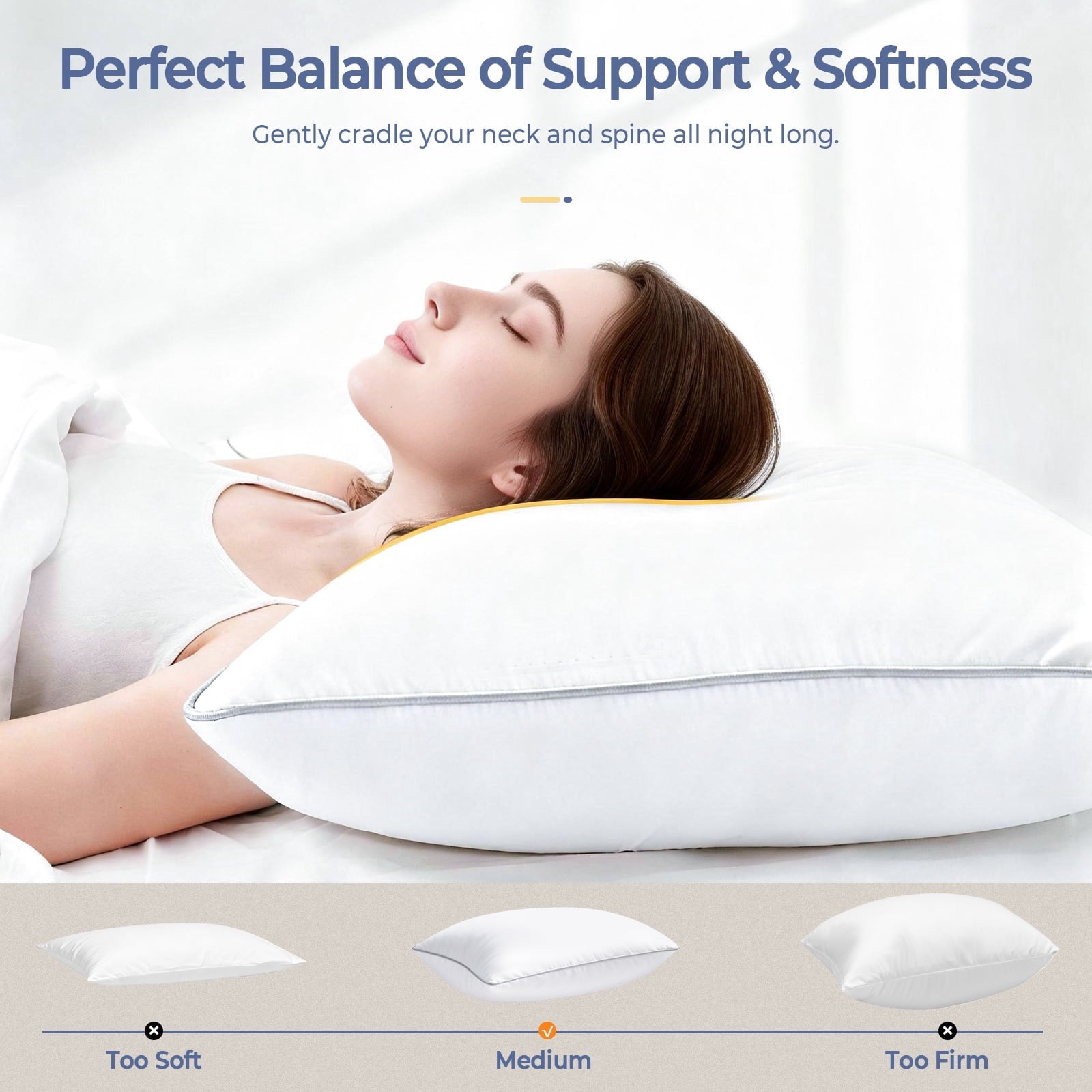Orthopedic Support Pillows Queen Size Set of 2, Bed Pillows for Side and Back Sleepers, Soft Down Alternative Pillows, Hotel Quality and... - Orthopedic Shredded Foam Bed Pillow Set Detail