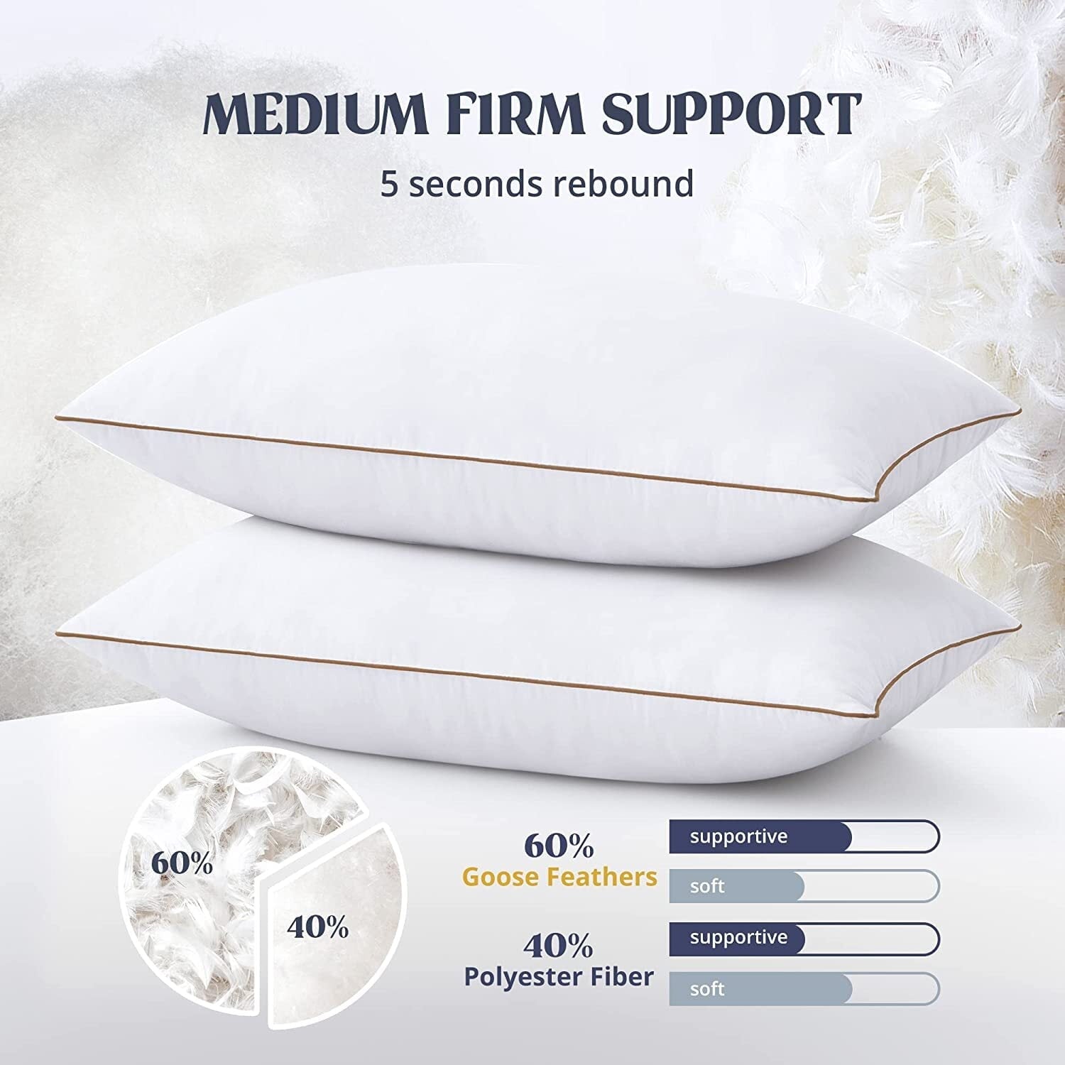 Hotel Collection Down Feather Pillows for Bed 20 x 30 Inches Queen Size Set of 2, Medium Firm Luxury Cooling Hotel Collection Feather ... - Orthopedic Shredded Foam Bed Pillow Set Detail