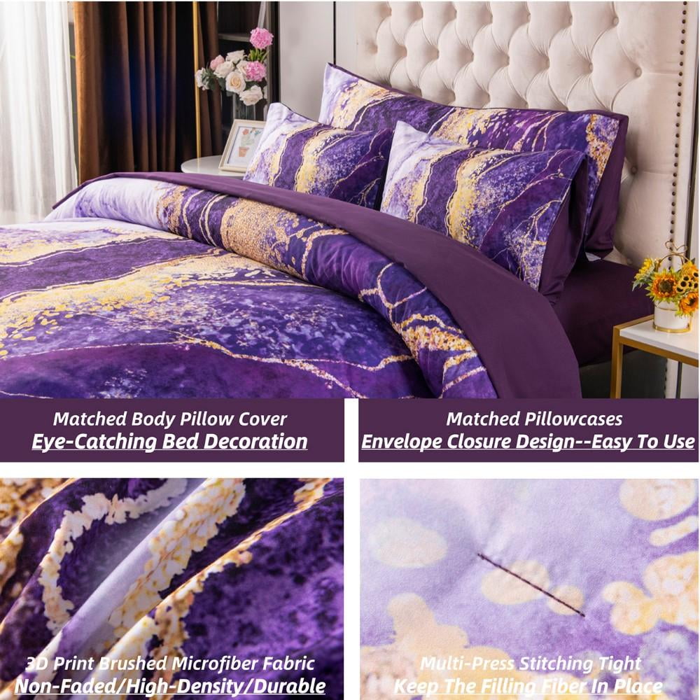 Luxurious Quilted 6 Pieces Queen Size Comforter Set Purple,Watercolor Marble Colorful Purple Bedding,Ultra Soft Purple Bed Set with Com... - Hypoallergenic Ultra-Fluffy Quilt for Winter Detail
