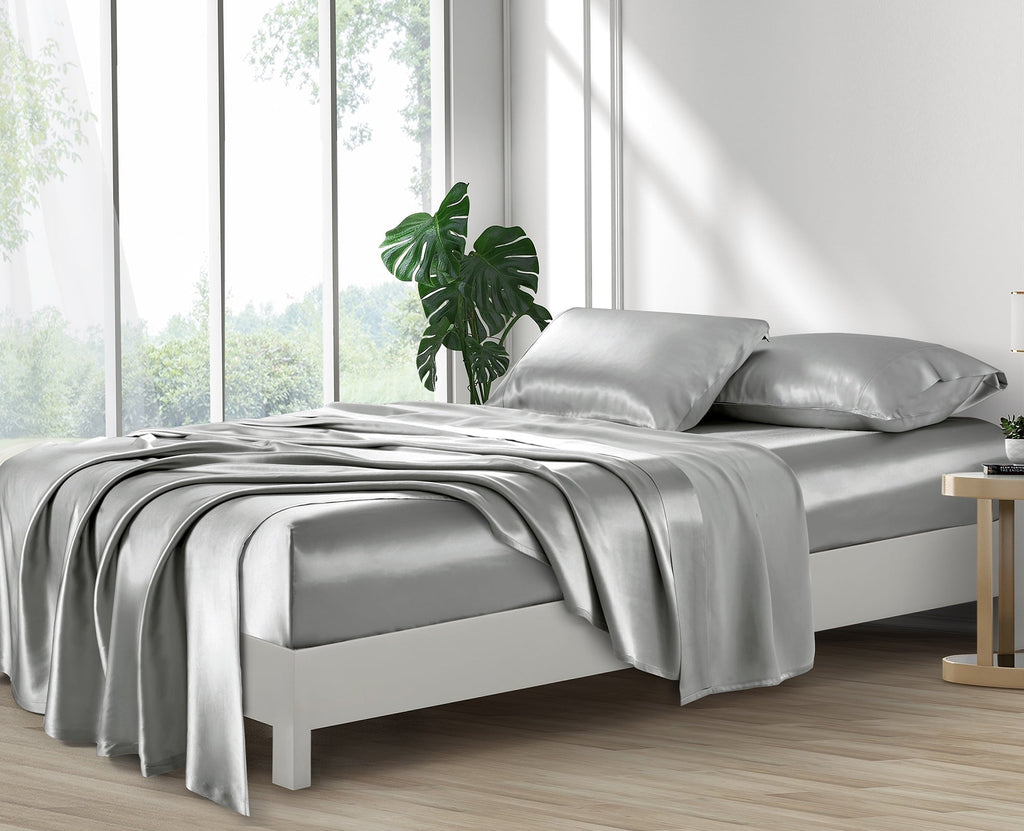 Wrinkle-Resistant Luxury Satin Sheets Set Full Size Light Gray, 4-Piece Bedding Sets with Deep Pockets - Soft and Smooth Satin Bed Shee... - Luxury Bed Sheet Set with Deep Pockets Detail