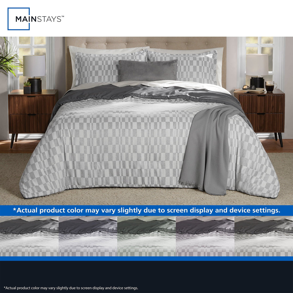 All-Season Full/Queen Comforter Set, All-Season, 5-Piece, Soft Silver Check - All-Season Down Alternative Comforter Insert Detail