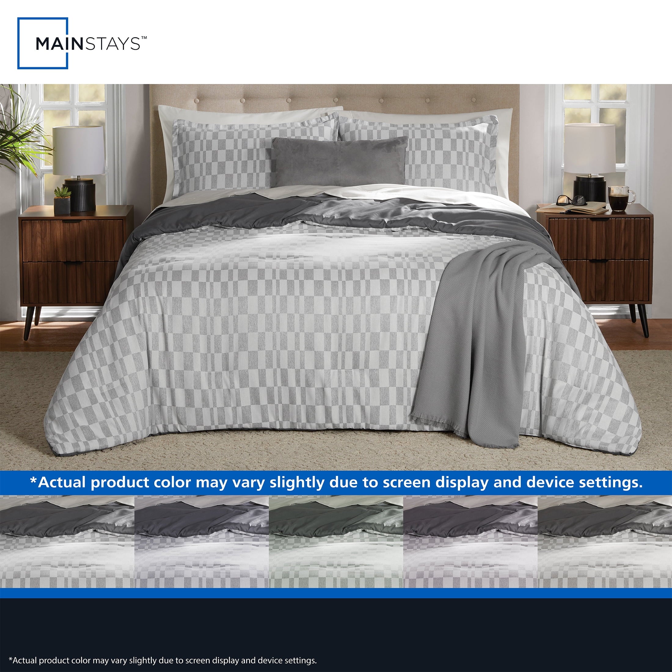 All-Season Full/Queen Comforter Set, All-Season, 5-Piece, Soft Silver Check - All-Season Down Alternative Comforter Insert Detail