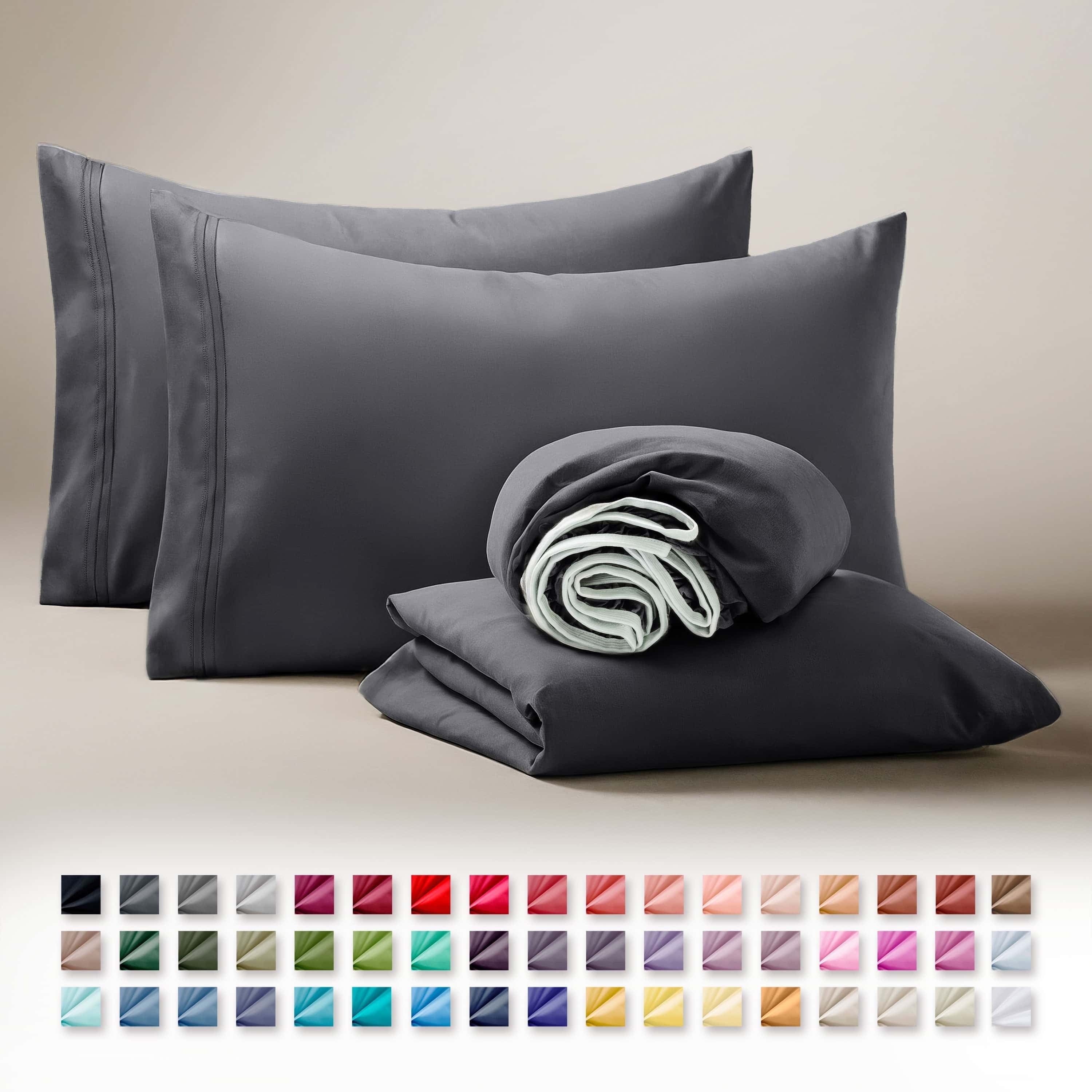 Premium Egyptian Cotton Sheets Set, 4 Piece Deep Pocket Sheets, 100% Soft Microfiber Bed Sheets Set, Gray - Luxury Bed Sheet Set with Deep Pockets Detail