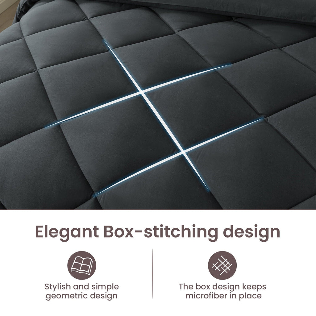 All-Season Queen Bed in a Bag Comforter Set with 7 Pieces - Dark Gray All Season Bedding Sets with Comforter, Pillow Shams, Flat... - All-Season Down Alternative Comforter Insert Detail