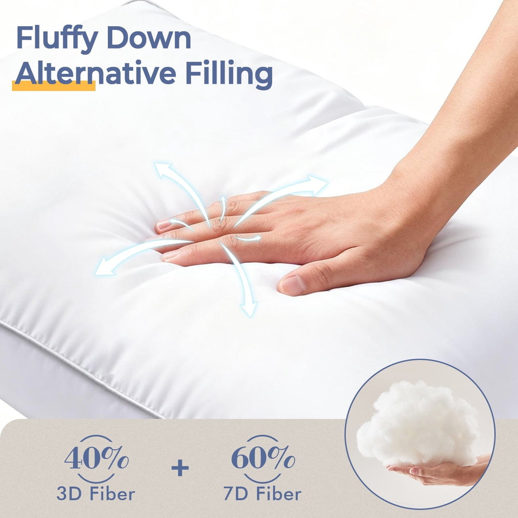 Orthopedic Support Pillows Queen Size Set of 2, Bed Pillows for Side and Back Sleepers, Soft Down Alternative Pillows, Hotel Quality and... - Orthopedic Shredded Foam Bed Pillow Set Detail