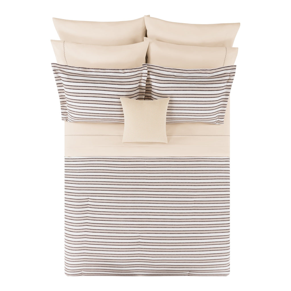 Heavyweight Warmth Soft Touch Bed in a Bag 11-Piece Reversible Tan & Black Striped Comforter Set with Sheets, Queen - Cloud-Like Soft Lightweight Bed Comforter Detail