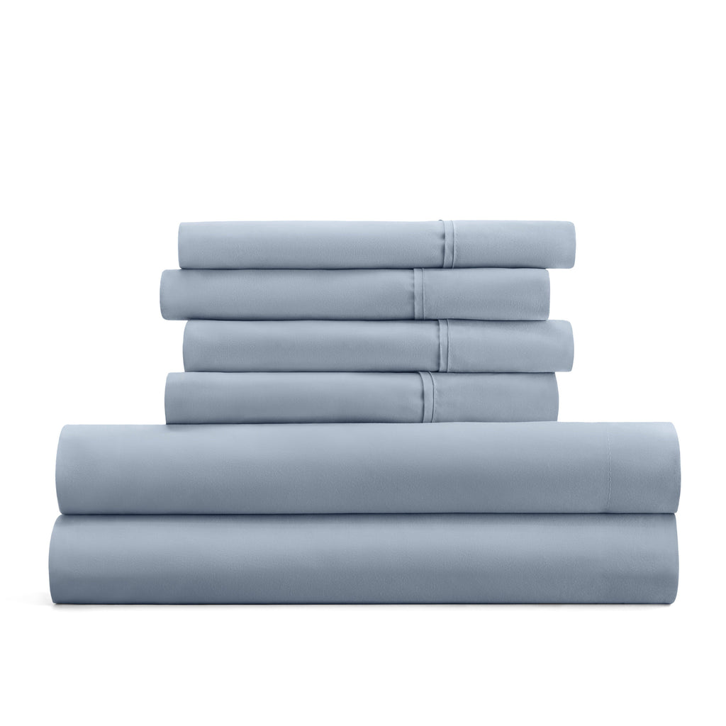 Breathable Luxury Queen, Light Blue Solid Microfiber 6 Piece Bed Sheet Set - Premium Ultra-Soft Pillowcase Pair for Sleeping Detail