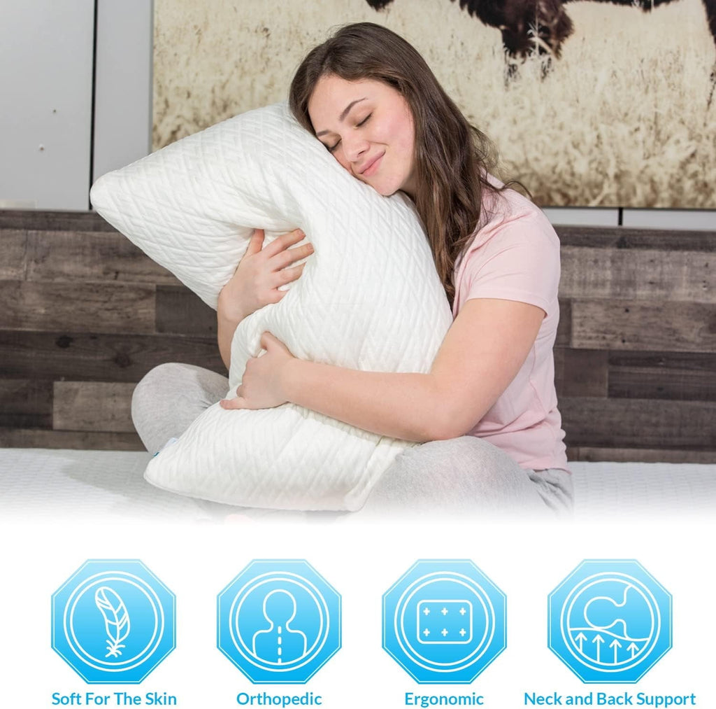 Orthopedic Support King Size Bamboo Pillow, Memory Foam Bed Pillows with Washable Pillowcases, King (1 Pack) - Ergonomic Memory Foam Pillow for Neck Pain Support Detail
