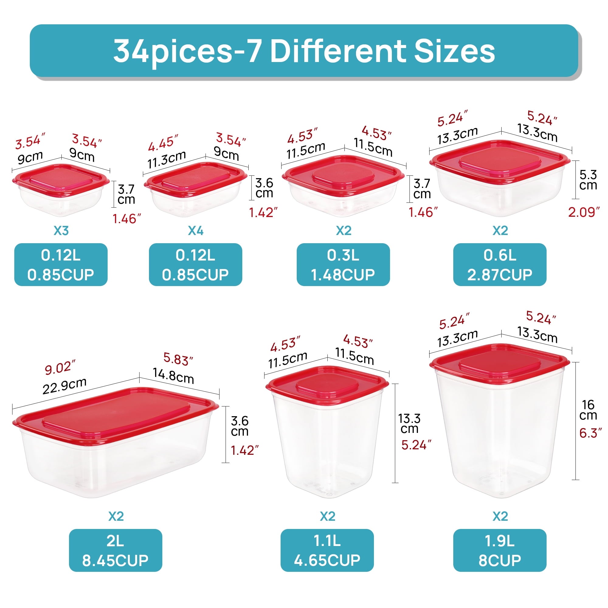 Deliciously Squishy 34 Pieces Meal Prep Containers, 7-Size ，Plastic Food Storage Containers with Lids for Lunch,Leftover - Deliciously Soft Cupcake Sensory Glob Detail