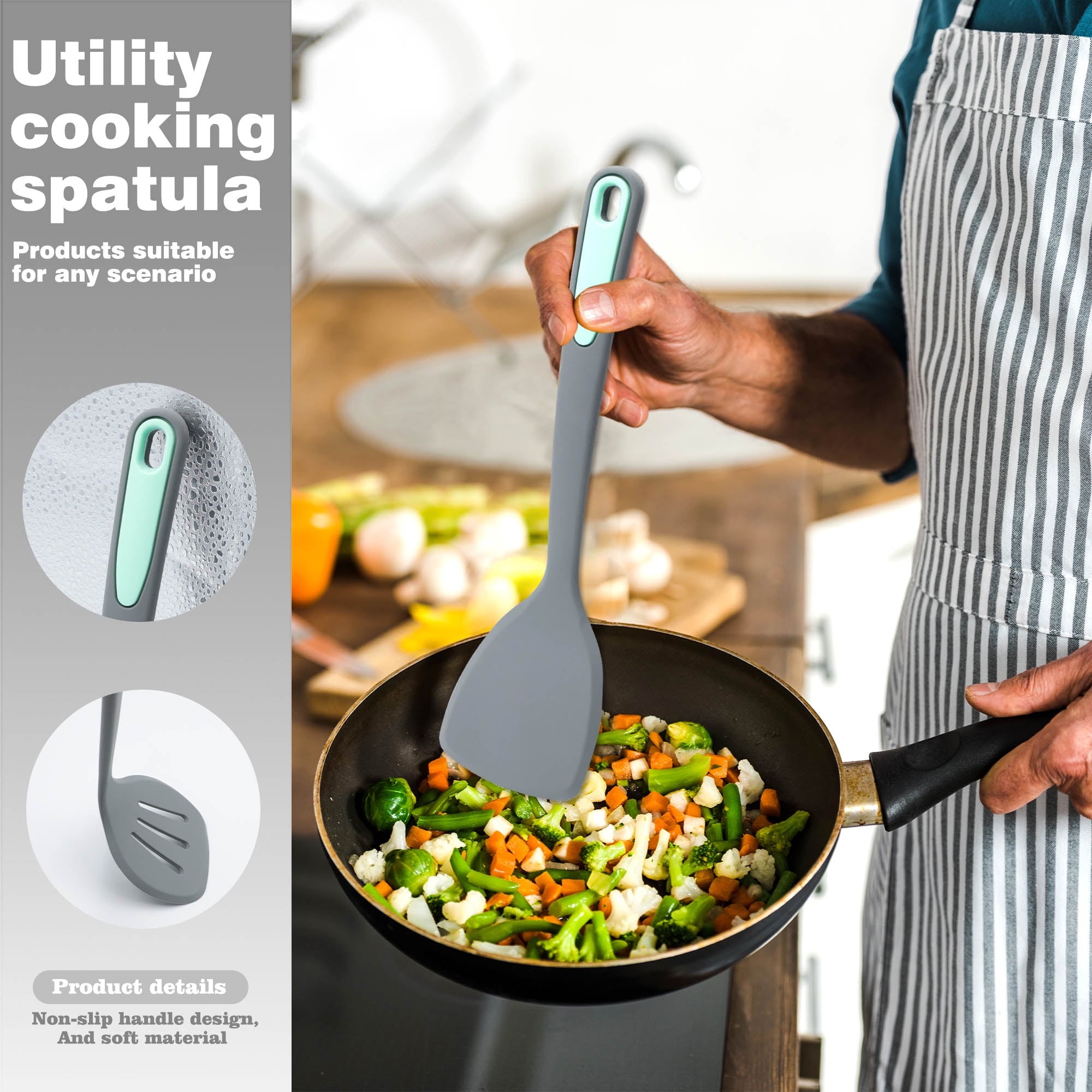 Durable Steel 5 Pieces Silicone Spatula Set, Non-Stick Silicone Turner Spatulas, Heat Resistance Cooking Utensils, Fli... - Heavy Duty Stainless Steel Kitchen Shears Detail