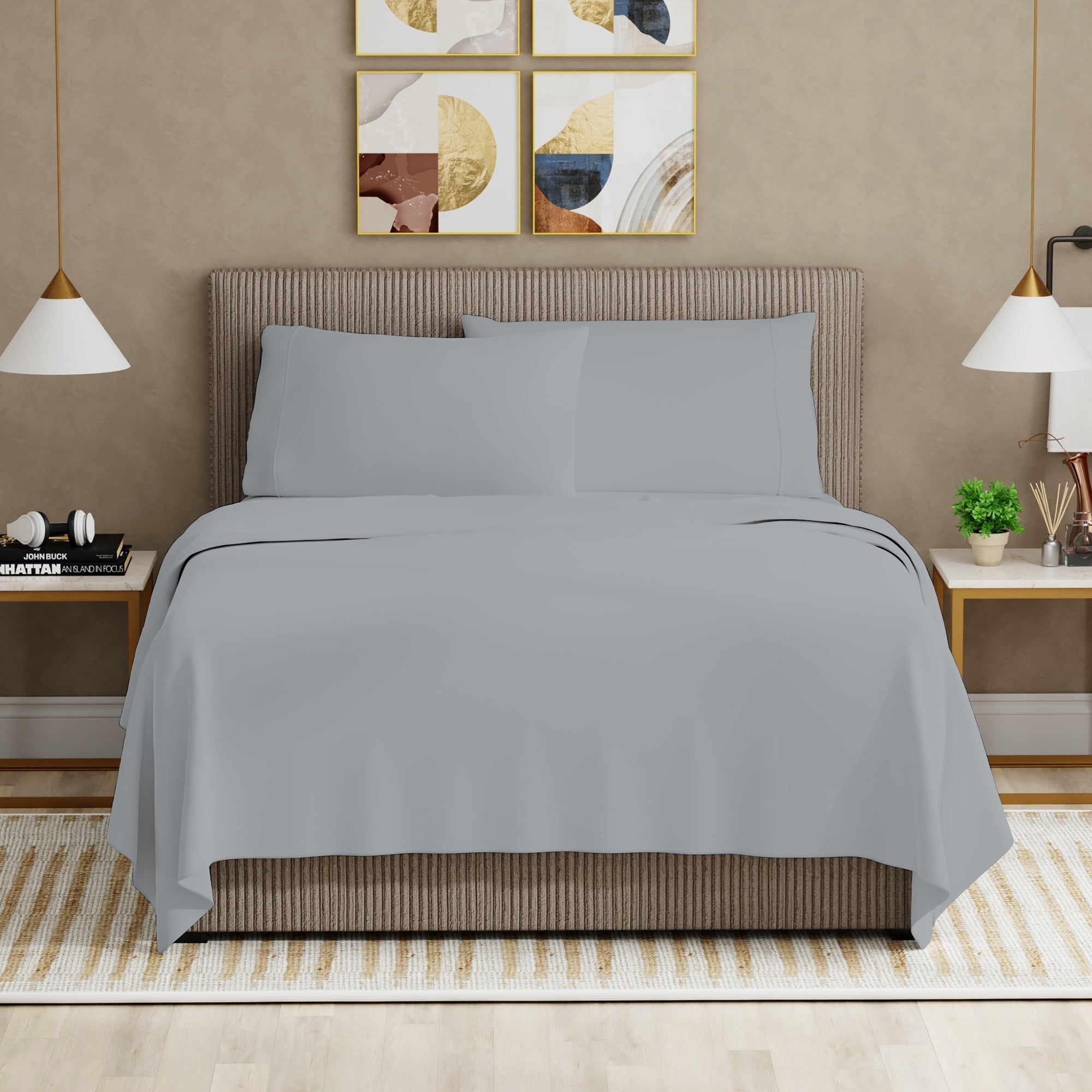 Premium Egyptian Cotton Soft Finish Microfiber Percale Queen Bed Sheet Set – 4-Piece Lightweight, Wrinkle-Resistant, Quick-Dry, Light Gray - Premium Ultra-Soft Pillowcase Pair for Sleeping Detail