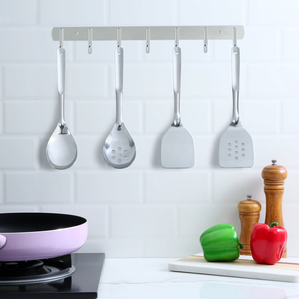 Premium Silicone Stainless Steel 4-Piece Utensil Set: Includes Spatula, Slotted Spatula, Spoon, and Slotted Spoon - Ergonomic Kitchen Tongs and Cooking Spoon Utensil Detail