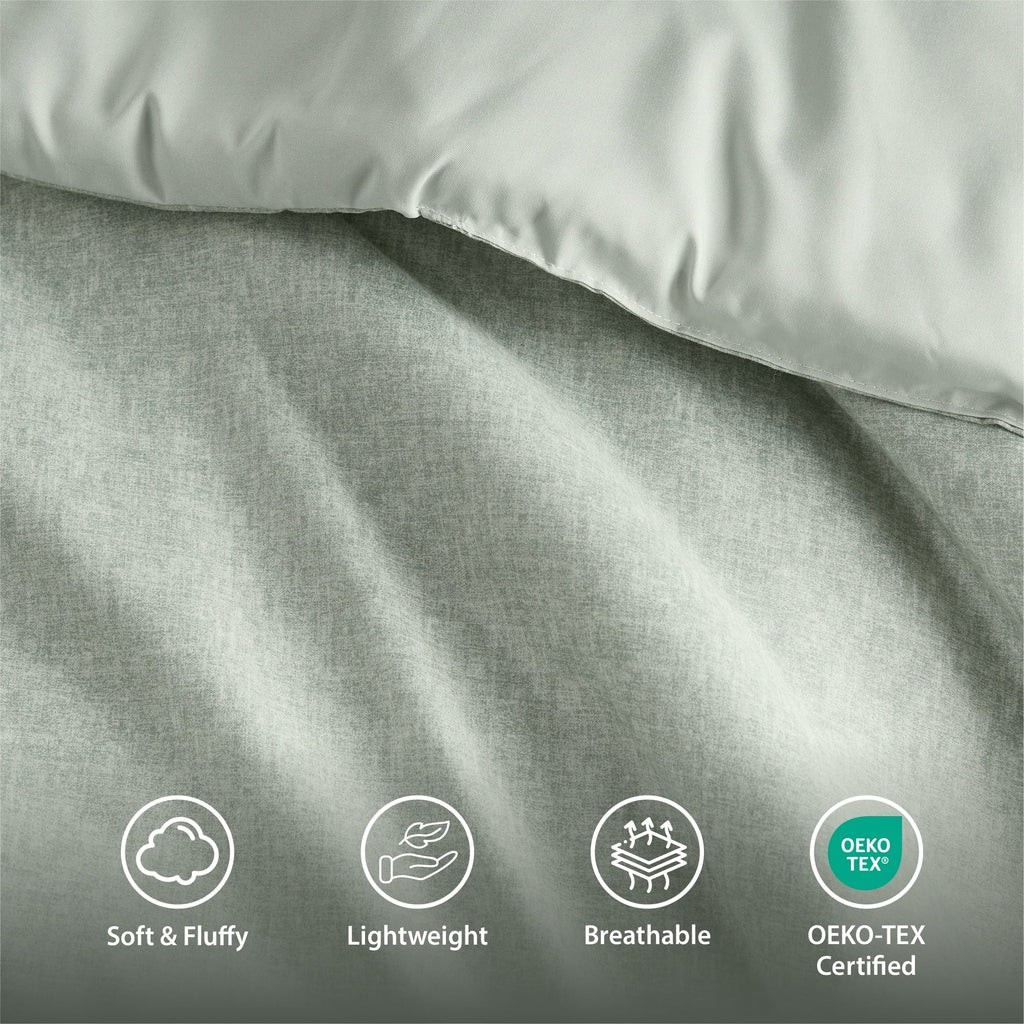 Fluffy Down Alternative Full/Queen Comforter Sets, Reversible 3 Piece Extra Soft Bedding Set, Chambray Print Sage Green Comforter Bed Set wit... - Hypoallergenic Ultra-Fluffy Quilt for Winter Detail