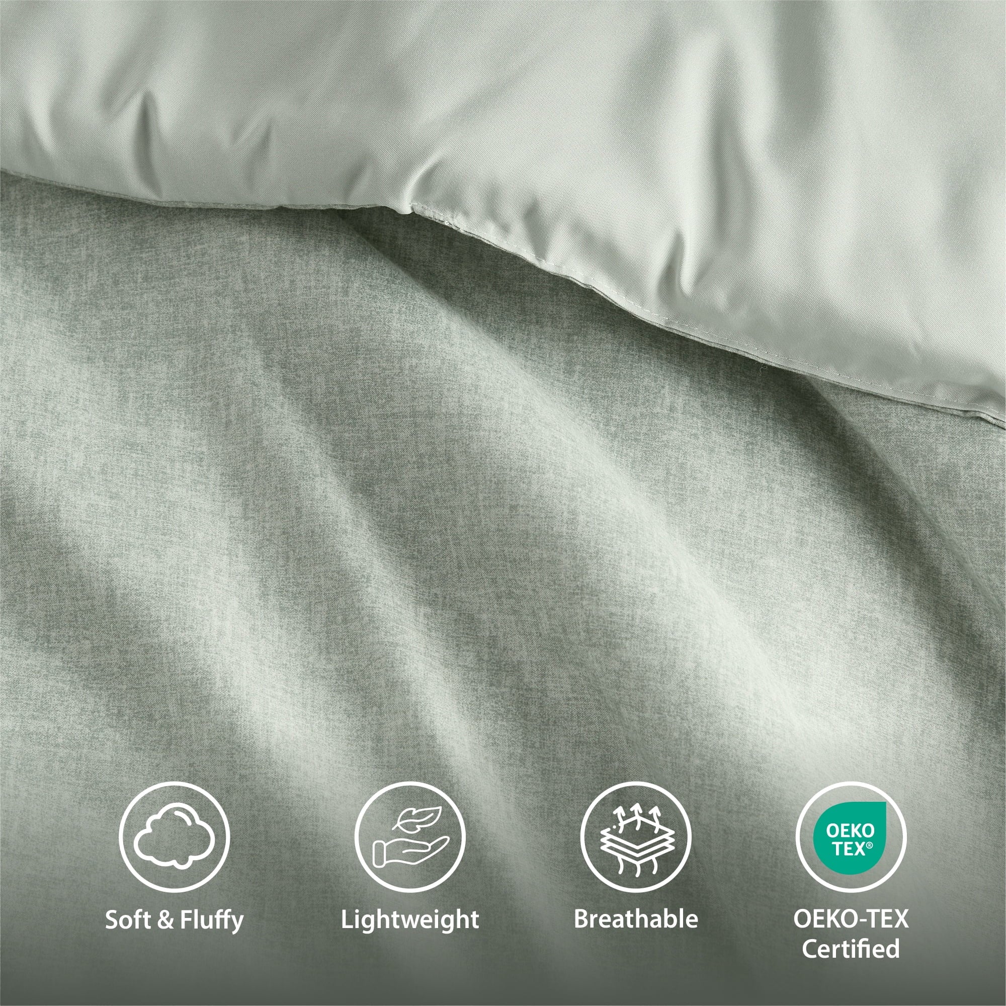 Fluffy Down Alternative Full/Queen Comforter Sets, Reversible 3 Piece Extra Soft Bedding Set, Chambray Print Sage Green Comforter Bed Set wit... - Hypoallergenic Ultra-Fluffy Quilt for Winter Detail
