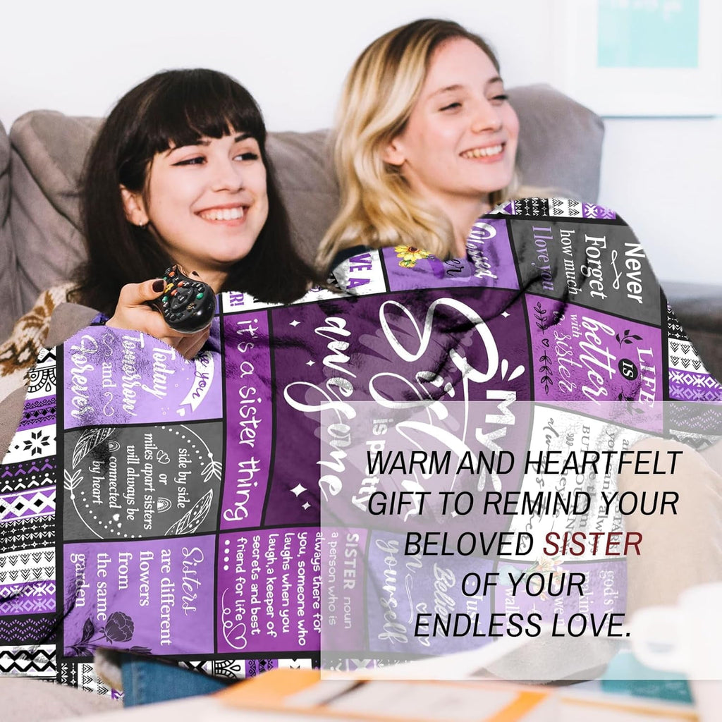 Reversible Sherpa Sister Gifts Blanket, Sister Gifts , Happy Birthday Gifts for Sister, Unique Sister Gifts for My Dear Sister on Mothe... - Cozy Fleece Throw Blanket for Couch & Bed Detail
