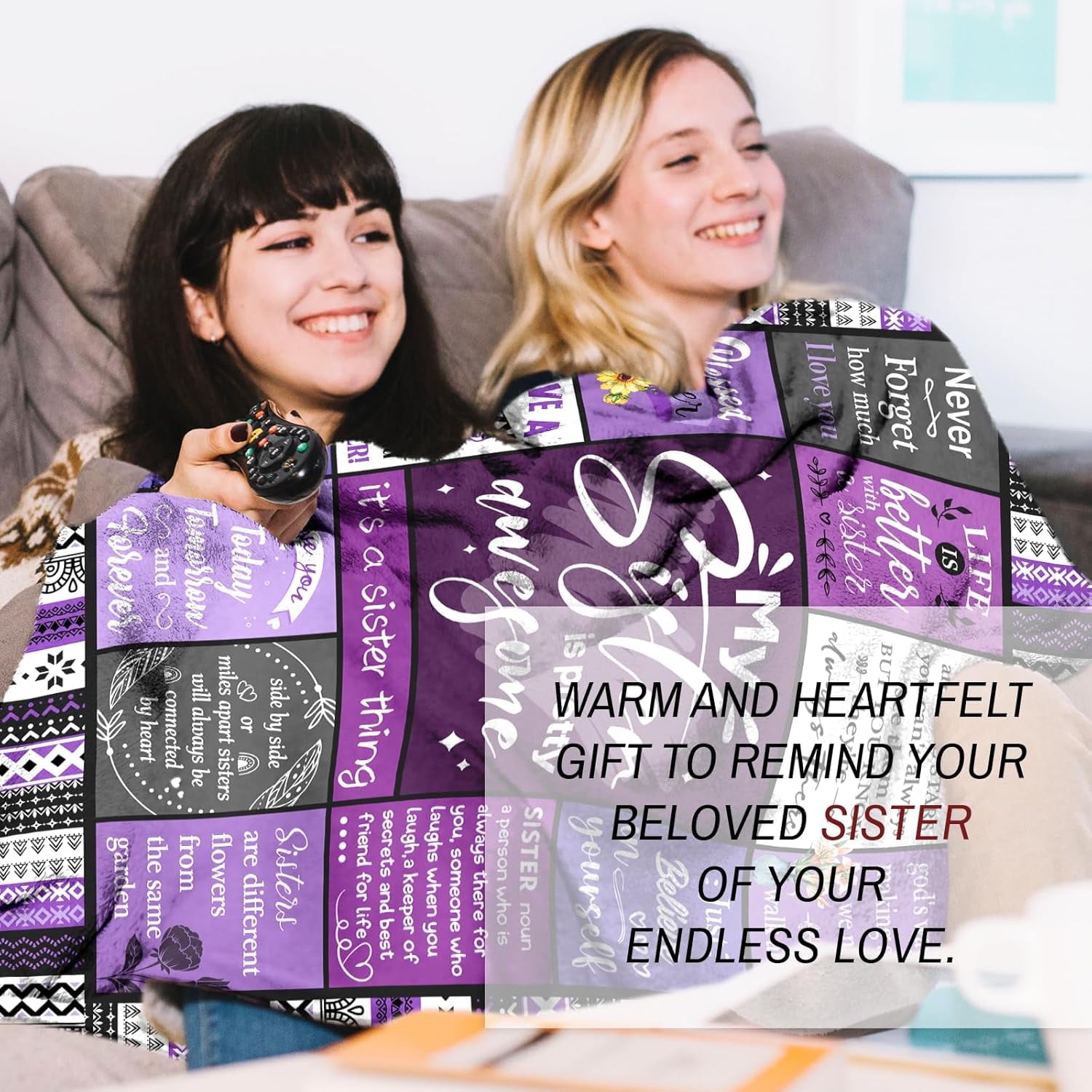 Reversible Sherpa Sister Gifts Blanket, Sister Gifts , Happy Birthday Gifts for Sister, Unique Sister Gifts for My Dear Sister on Mothe... - Cozy Fleece Throw Blanket for Couch & Bed Detail