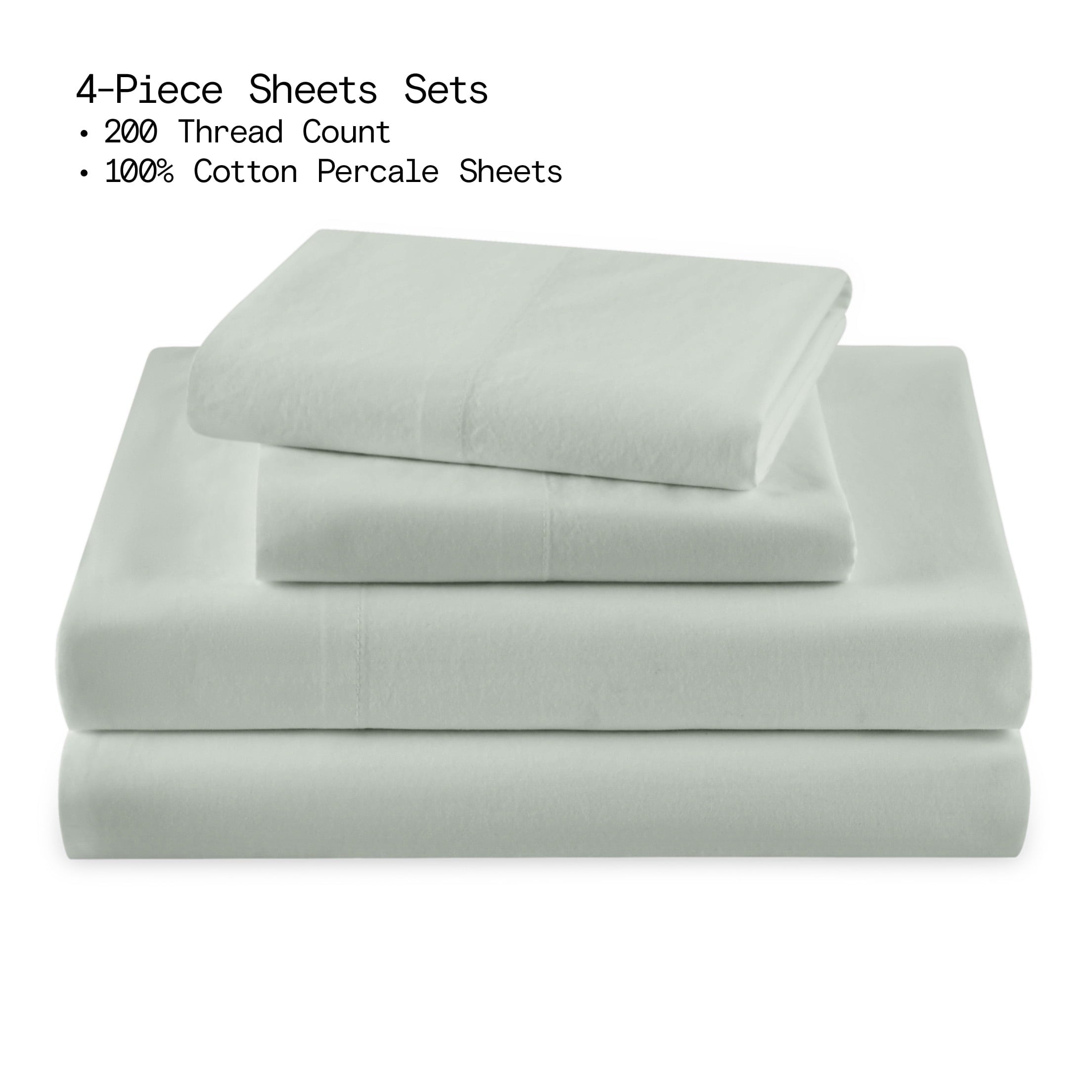 Cooling Sateen Solid 4-Piece 100% Cotton Washed Percale Sage Green Sheet Set, Full - Premium Ultra-Soft Pillowcase Pair for Sleeping Detail