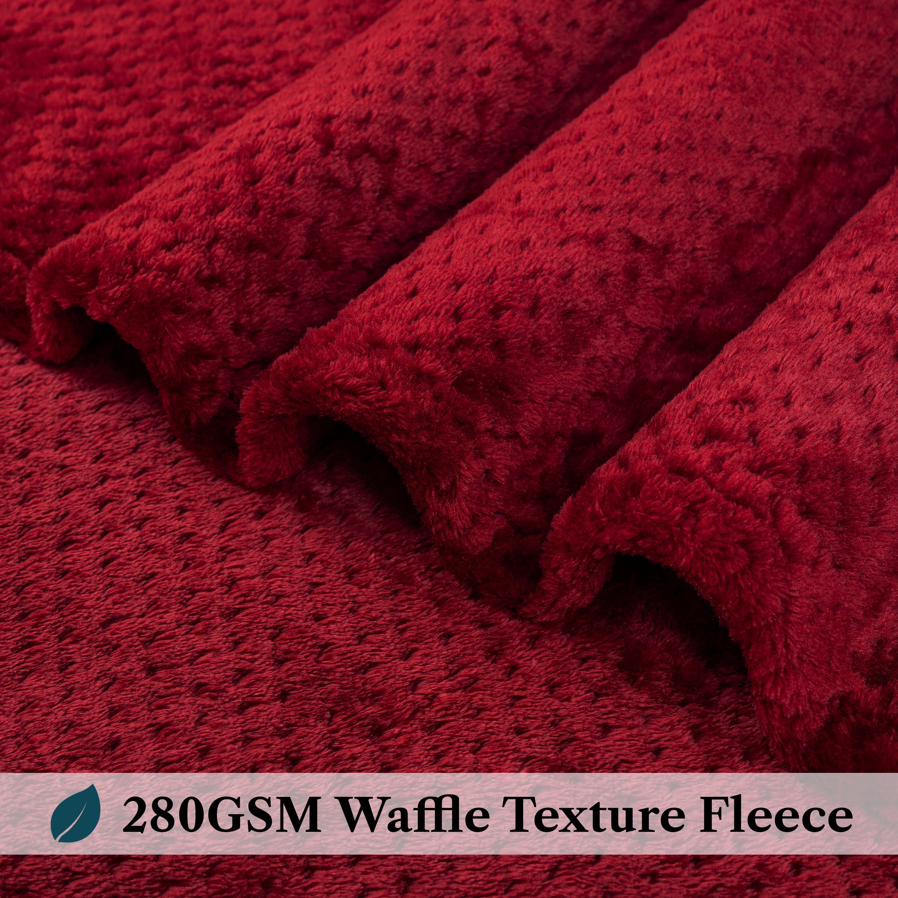 Cozy Fleece Maroon Red Throw Blanket for Couch, Twin Bed, Soft Fleece Throws for Sofa Chair, Fuzzy Waffle Textured Blanket, Cozy ... - Super Soft Reversible Sherpa Flannel Blanket Detail
