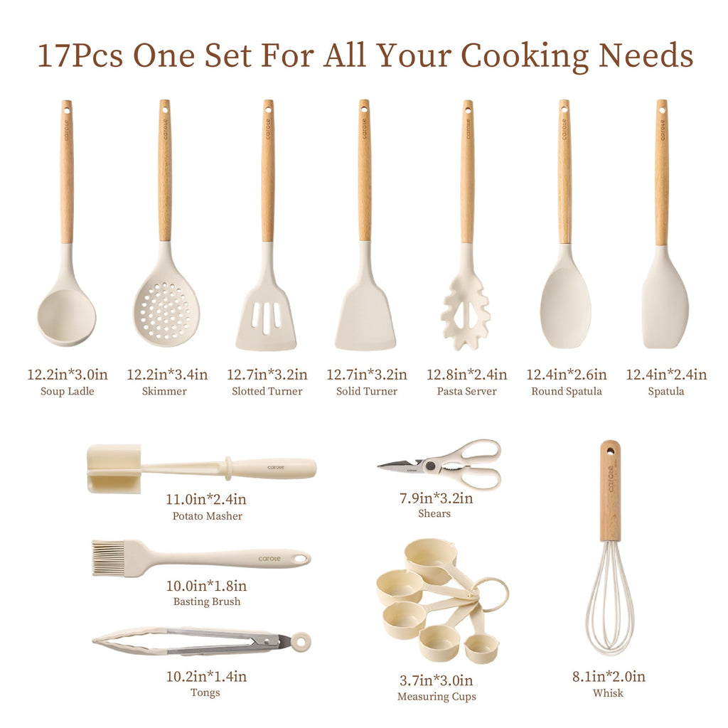 Chef-Quality 17-Piece Silicone and Wood Cooking Utensil Set, Heat-Resistant, Safe for Nonstick Cookware - Professional Kitchen Tool for Culinary Enthusiasts Detail