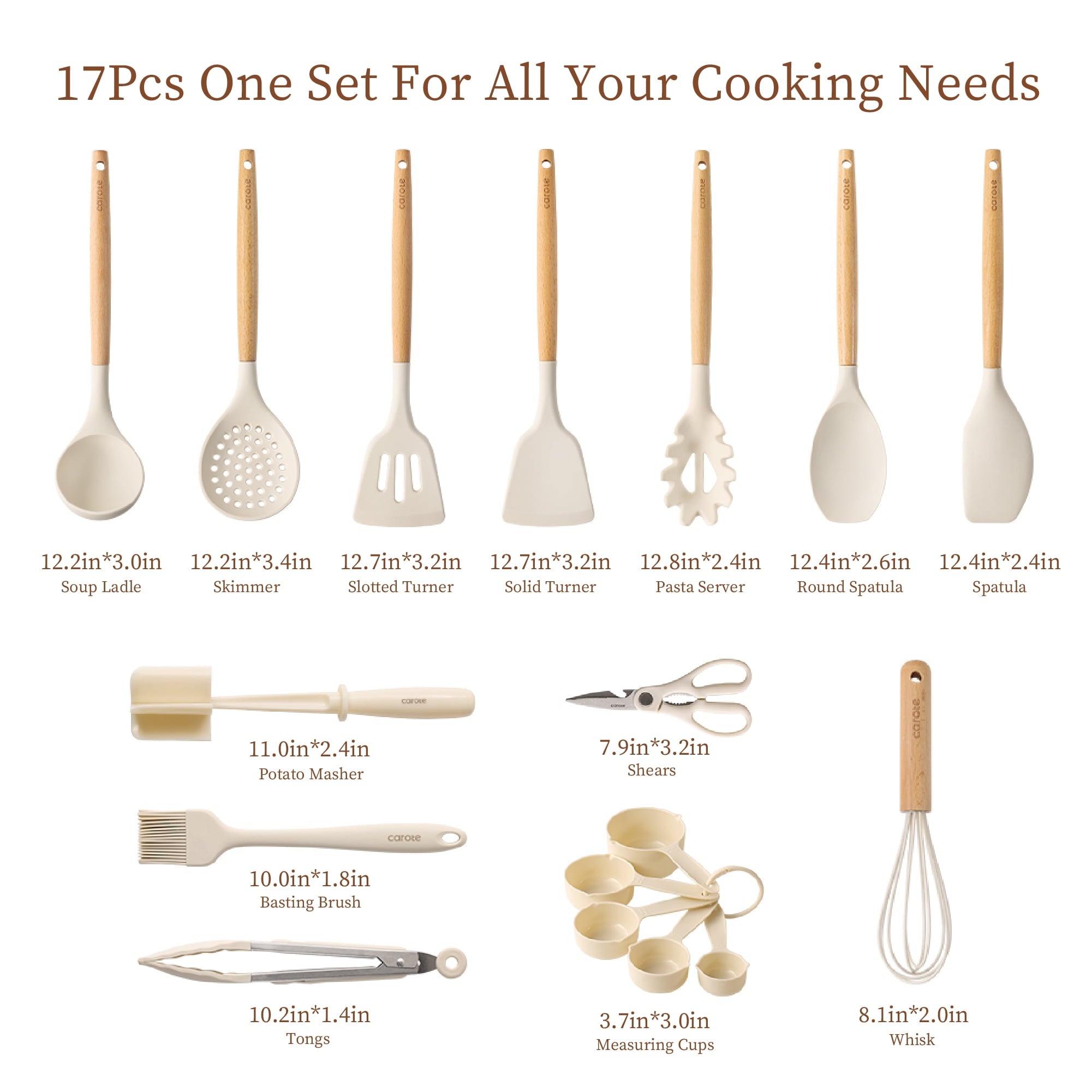 Chef-Quality 17-Piece Silicone and Wood Cooking Utensil Set, Heat-Resistant, Safe for Nonstick Cookware - Professional Kitchen Tool for Culinary Enthusiasts Detail