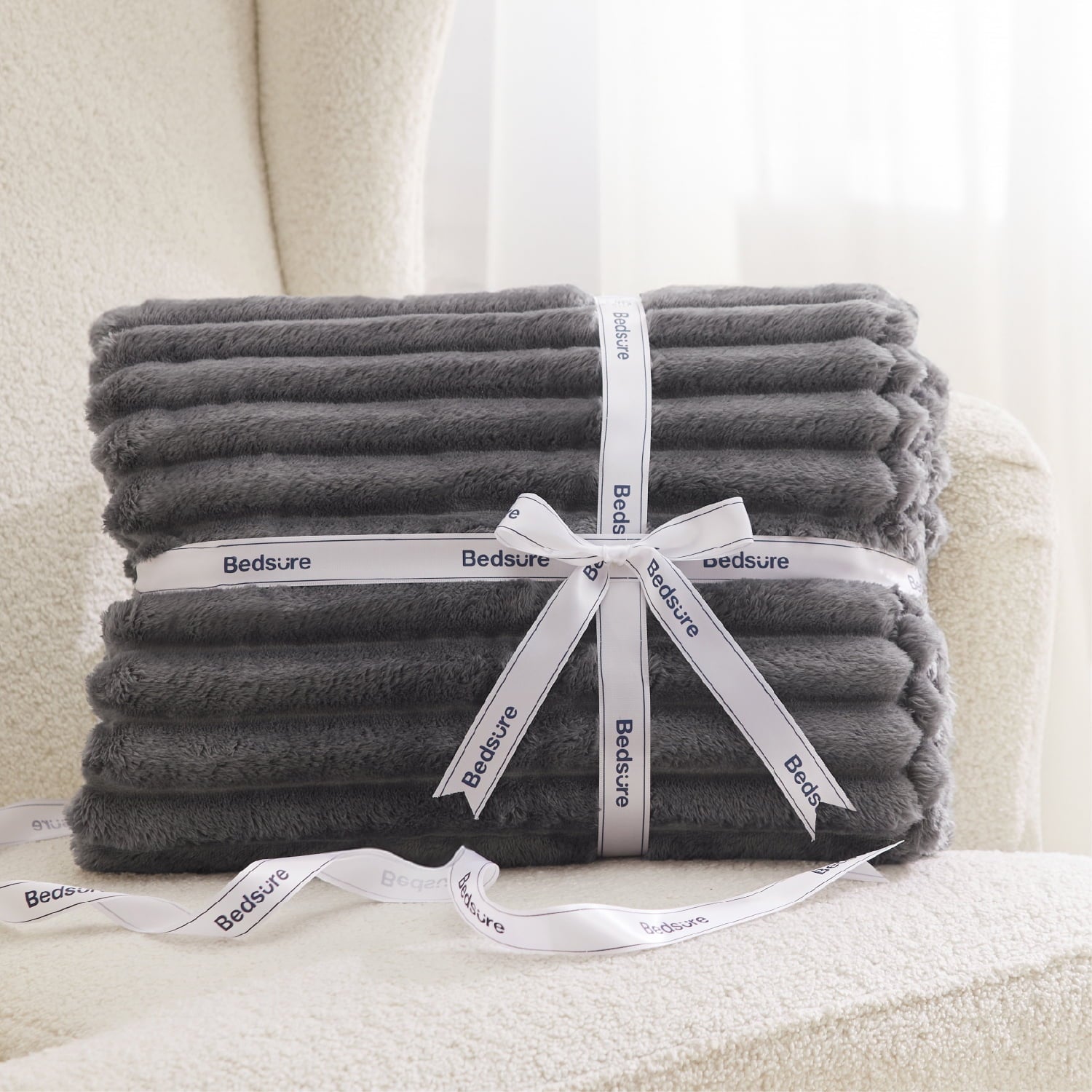 Lightweight Warm Grey Fleece Throw Blanket for Couch - Super Soft Cozy Blankets for Women, Girls, 50x60 inches - Luxury Knitted Decorative Throw Blanket with Fringes Detail