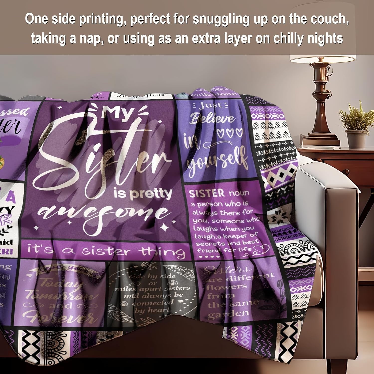 Reversible Sherpa Sister Gifts Blanket, Sister Gifts , Happy Birthday Gifts for Sister, Unique Sister Gifts for My Dear Sister on Mothe... - Cozy Fleece Throw Blanket for Couch & Bed Detail