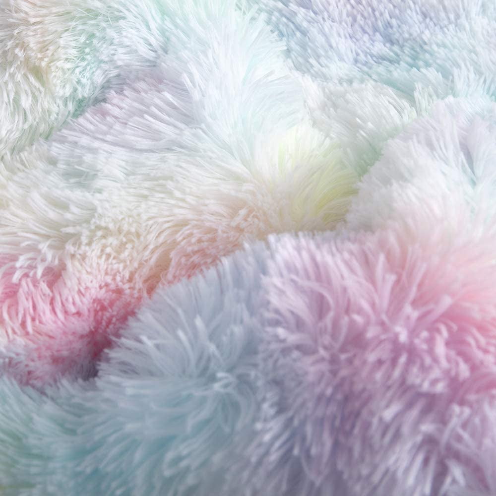 All-Season Plush Shaggy Comforter Set Fluffy Fuzzy Faux Fur Bedding Set - Microfiber Soft Warm Quilt Set(Rainbow Pink,Queen Size) - Luxurious Quilted Duvet Cover Set Detail